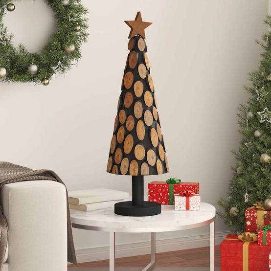 Sapin de Noël en bois de teck massif décoratif pour intérieur Marron 90 cm – ComfortXL Outdoor Living - Image 3