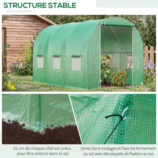 ComfortXL - Serre de Jardin Tunnel 6m² Acier renforcé 6 fenêtres et ancrage au sol 3x2x2m Vert - ComfortXL Outdoor Living - Image 7
