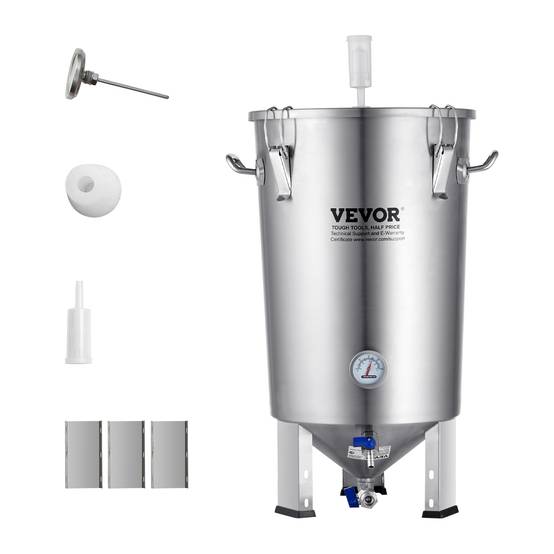 VEVOR Cuve brassage bière inox 304, 30L, avec base, couvercle, robinet, thermomètre, pour brasseur maison. - Image 1