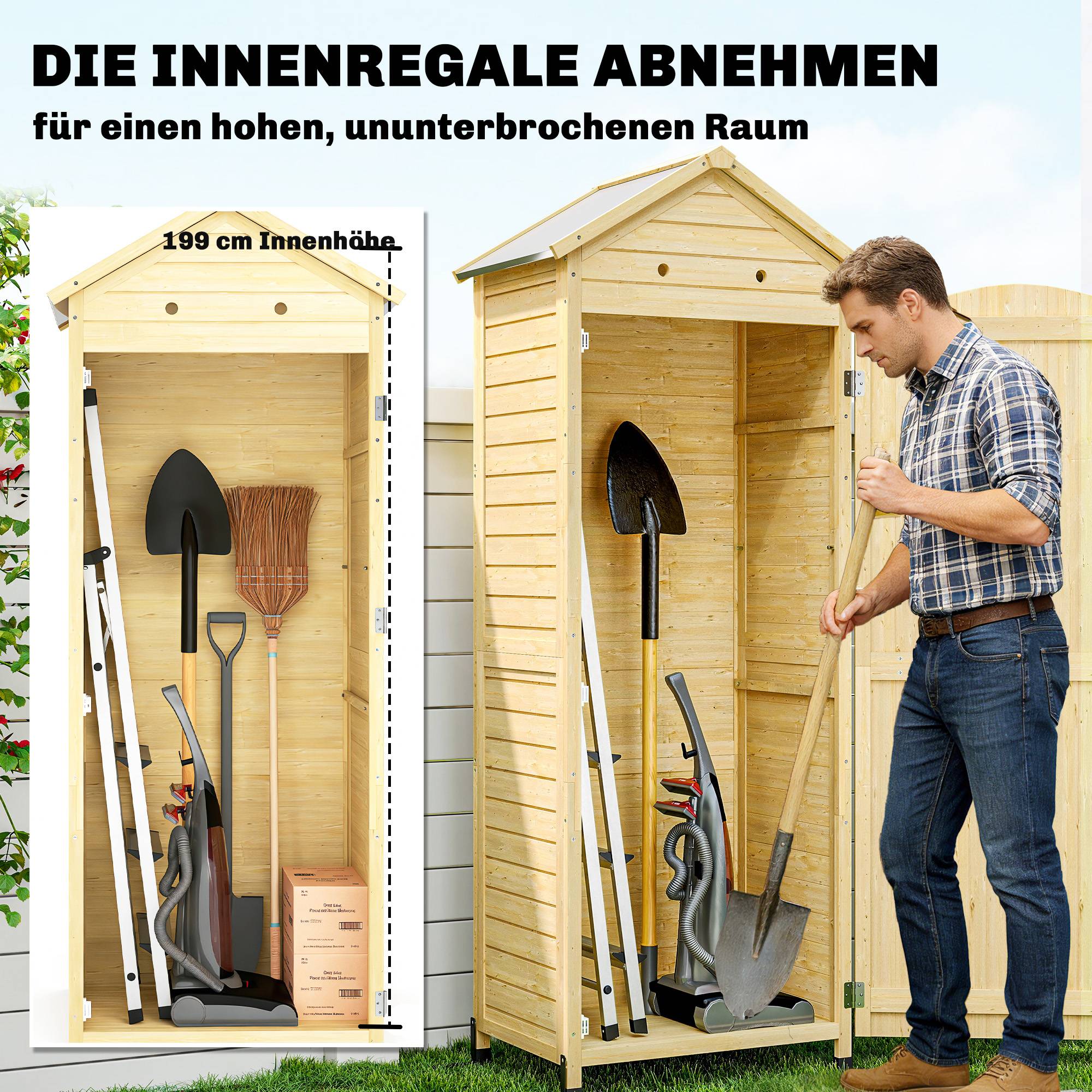 Armoire bois très haute, étagère réglable, porte magnétique, toit galvanisé, ventilation - Image 6