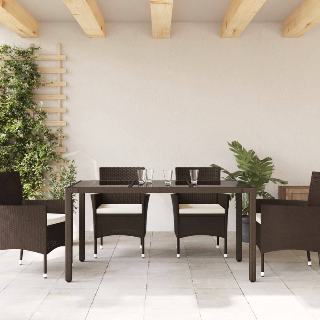 PANGIVO - Table de jardin résine tressée verre trempé marron 150 x 90 x 75 cm - PANGIVO - Image 3