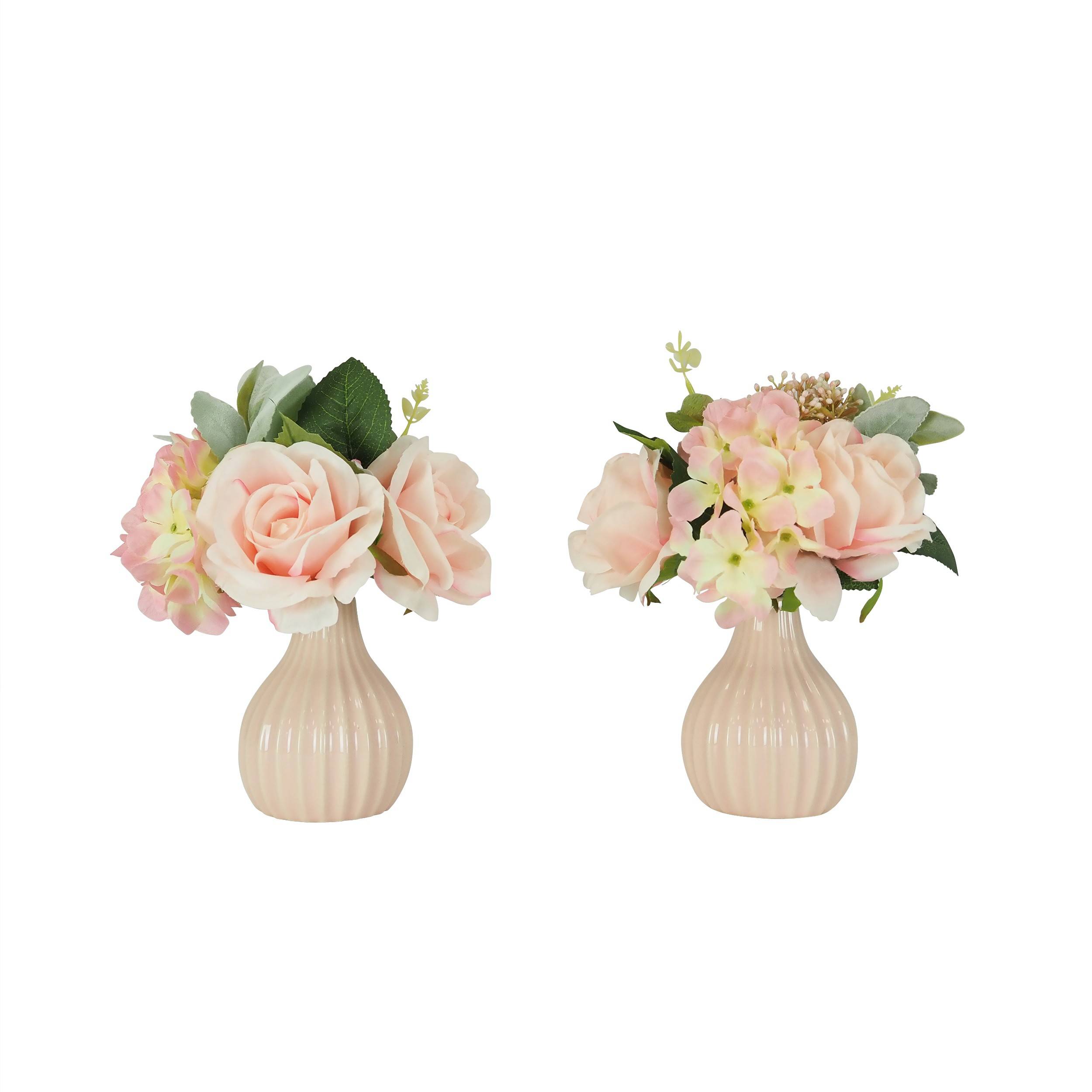 Ligne Deco - Bouquet artificiel de fleurs roses en pot 25cm lot de 2 Ligne Déco - Image 2