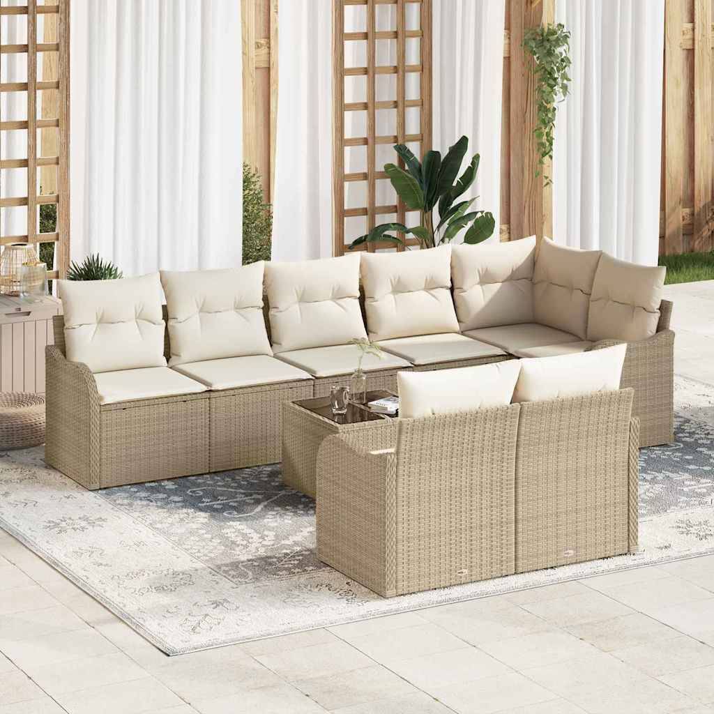 Salon de Jardin 8 Places en Polyrotin Design Modulable avec Coussins Déhoussables Beige – ComfortXL Outdoor Living - Image 1