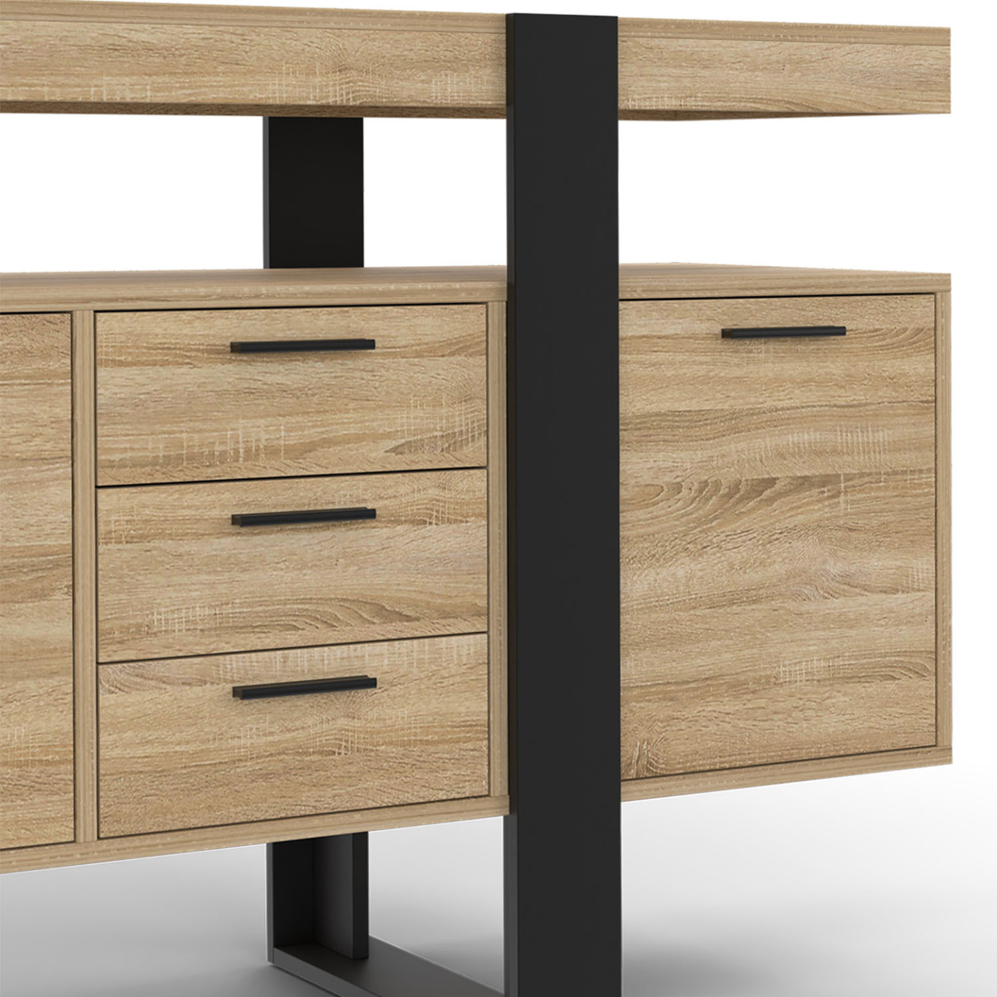 Buffet 180 cm PHOENIX XXL 4 portes avec 3 tiroirs bois et noir - Image 6
