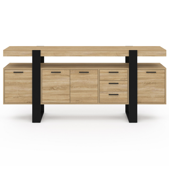 Buffet 180 cm PHOENIX XXL 4 portes avec 3 tiroirs bois et noir - Image 3