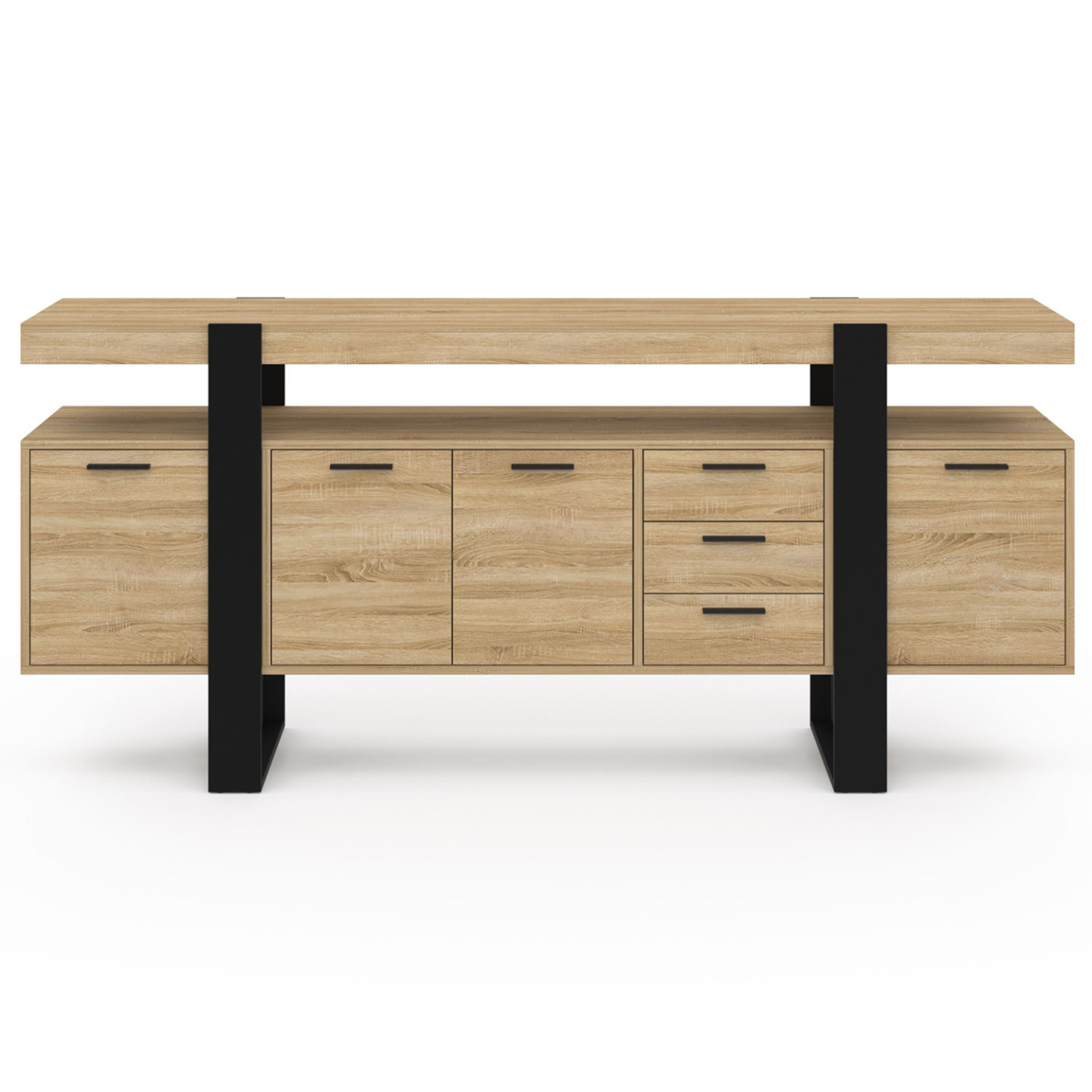 Buffet 180 cm PHOENIX XXL 4 portes avec 3 tiroirs bois et noir - Image 3