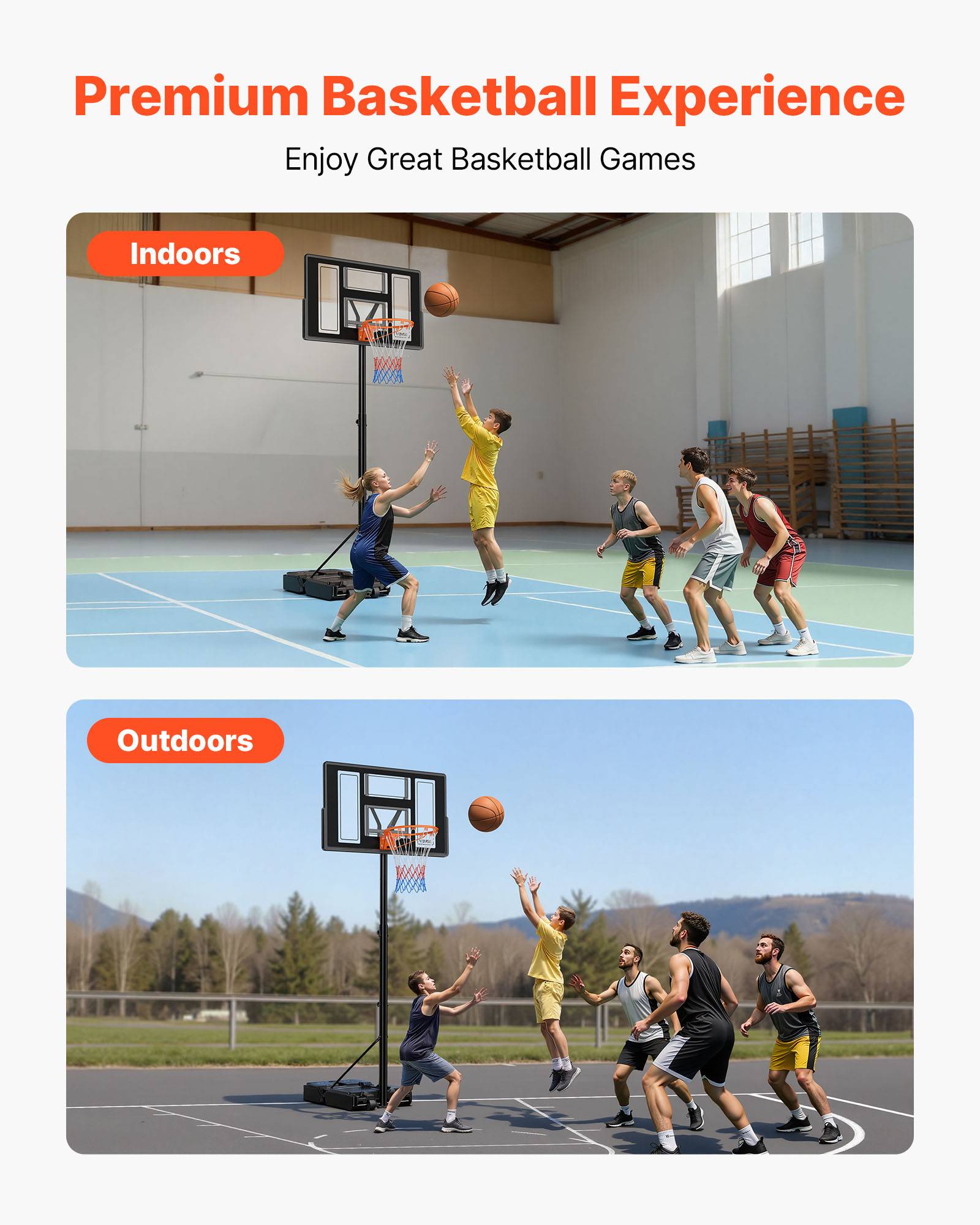 Vevor - VEVOR Panier de basket portable réglable 1,35–3,05 m, panneau PC 44", base remplissable, roulettes frein, pour intérieur et extérieur. - Image 2