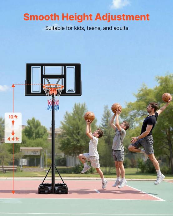 Vevor - VEVOR Panier de basket portable réglable 1,35–3,05 m, panneau PC 44", base remplissable, roulettes frein, pour intérieur et extérieur. - Image 7