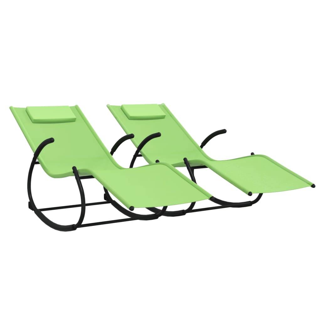 Helloshop26 - Lot de deux chaises longues transat à bascule acier et textilène vert - Imagen 1
