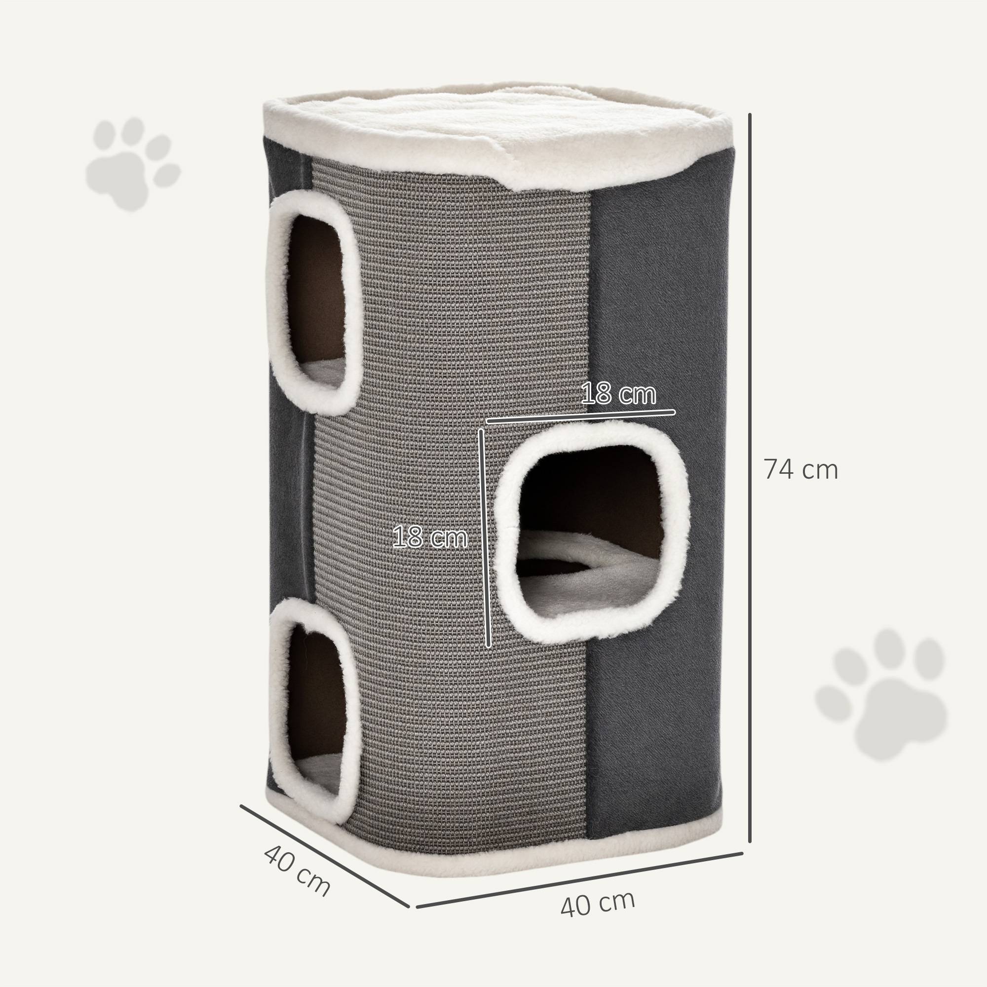 ComfortXL - Tour griffoir pour chat en sisal et peluche gris 40 x 40 x 74 cm avec 3 espaces reliés et couchage doux - Image 3