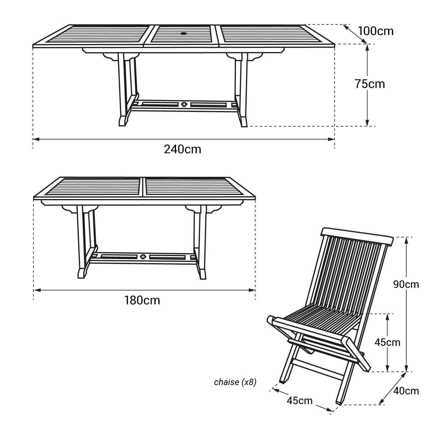 Salon de jardin en teck LOMBOK - table rectangulaire extensible - 8 places - HAPPY GARDEN - Imagen 4