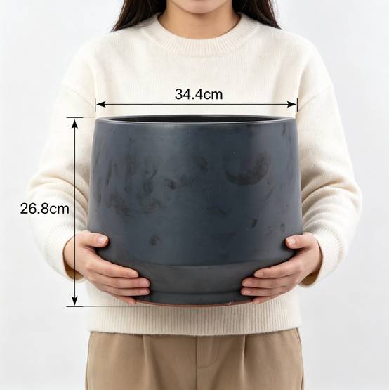 ComfortXL - Pot de fleurs en céramique artisanale intérieur extérieur drainage Ø 34,4 cm noir mat - ComfortXL Outdoor Living - Image 2