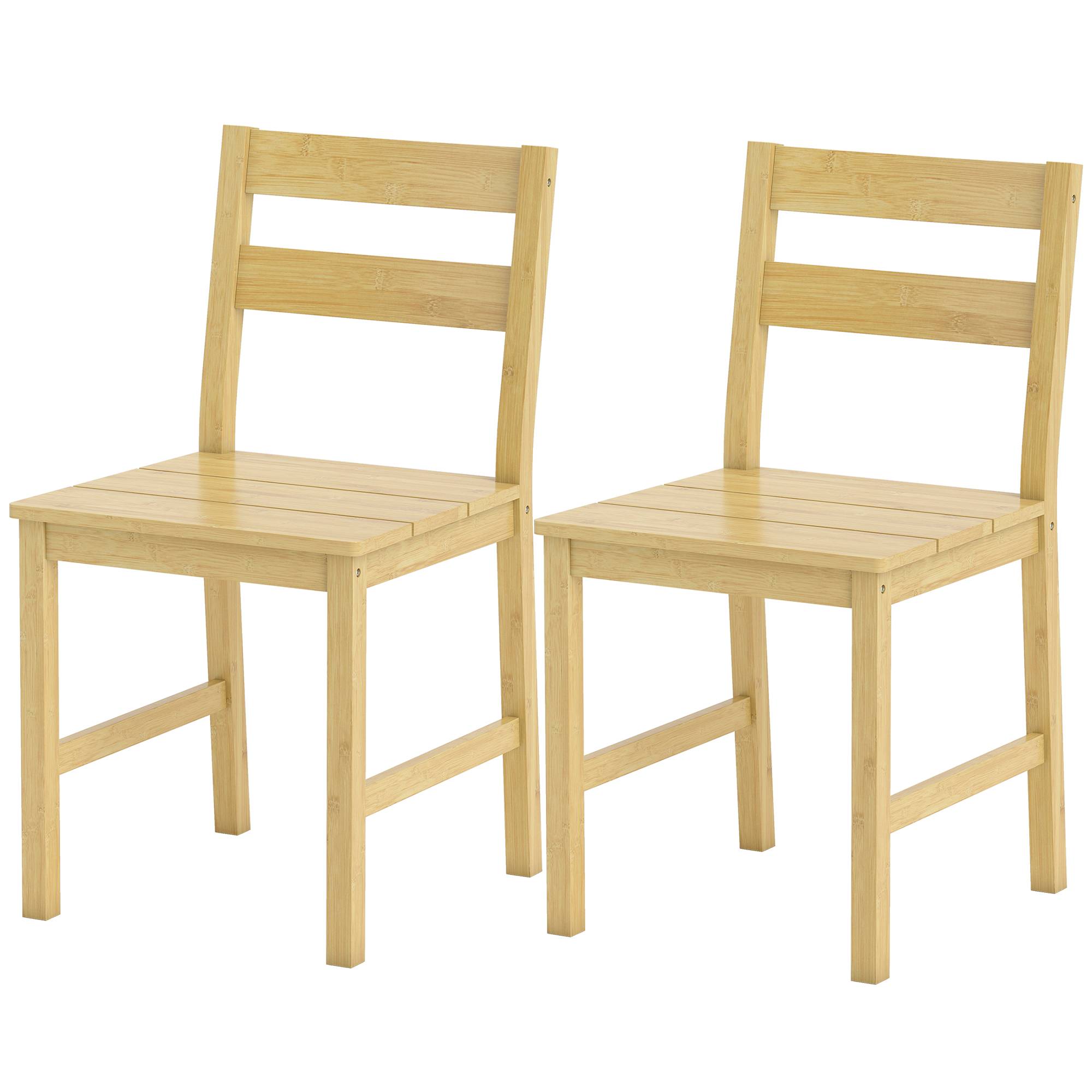 Lot de 2 chaises de salle à manger en bambou, chaises de cuisine sans accoudoirs avec assise à lattes, bois naturel - Image 2