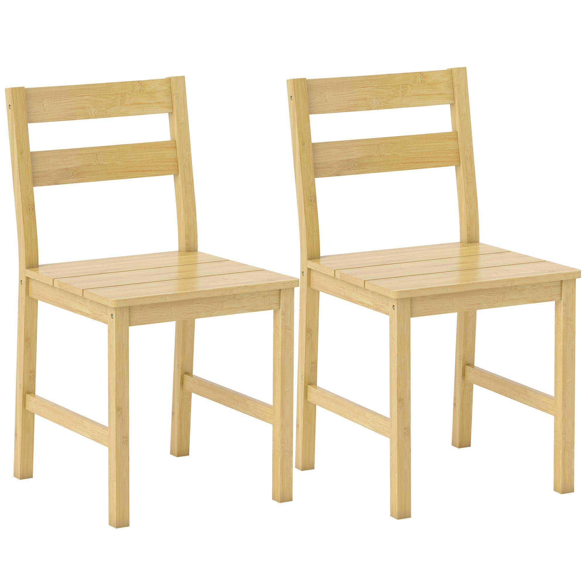 Lot de 2 chaises de salle à manger en bambou, chaises de cuisine sans accoudoirs avec assise à lattes, bois naturel - Image 1