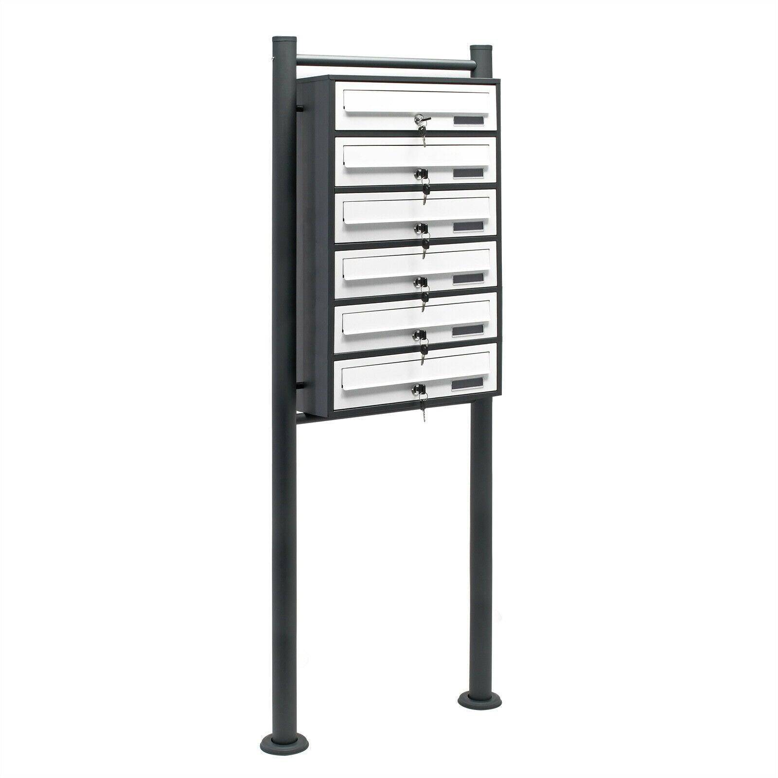 Helloshop26 - Bloc 6 boites aux lettres pied support 6 compartiment superposé anthracite et blanc - Imagen 1