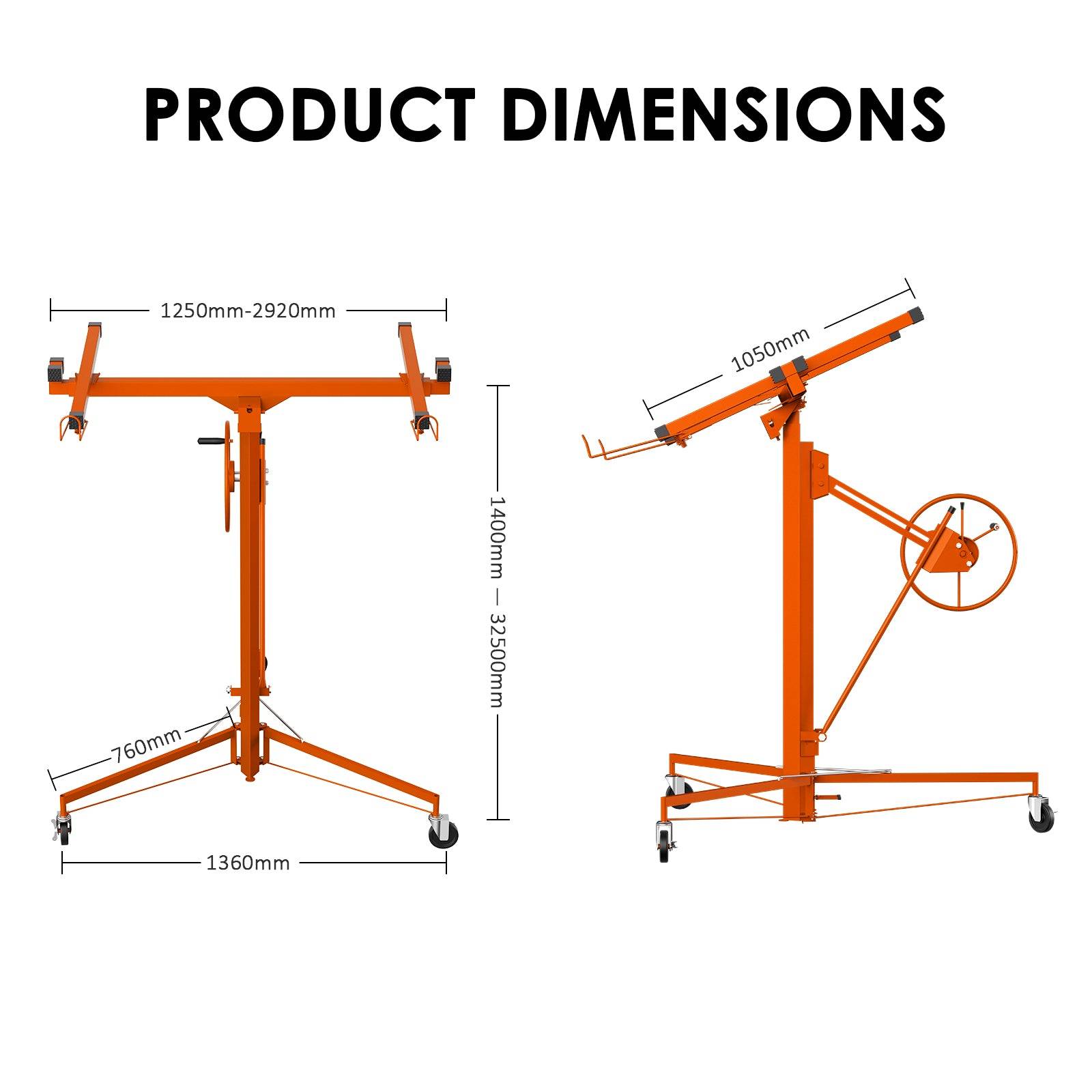 Élévateur de plaques de plâtre XXL, orange - Capacité de charge 68 kg, hauteur réglable de 140 à 325 cm - Aide à la pose de plaques de plâtre - Image 3
