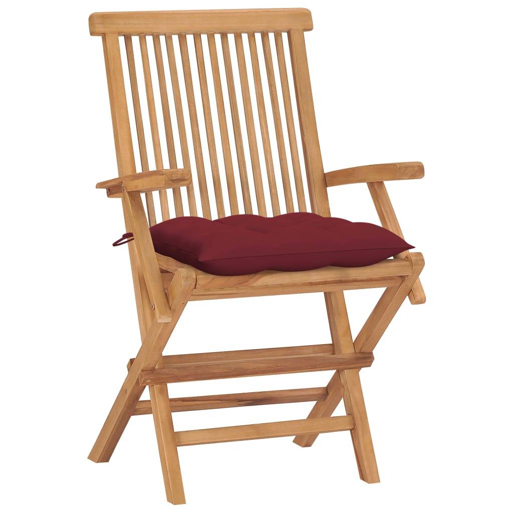 Maison Chic - Lot de 4 Chaises de jardin avec coussins - Chaises d'extérieur - Fauteuils de jardin rouge bordeaux Teck-JU12635 - Image 1