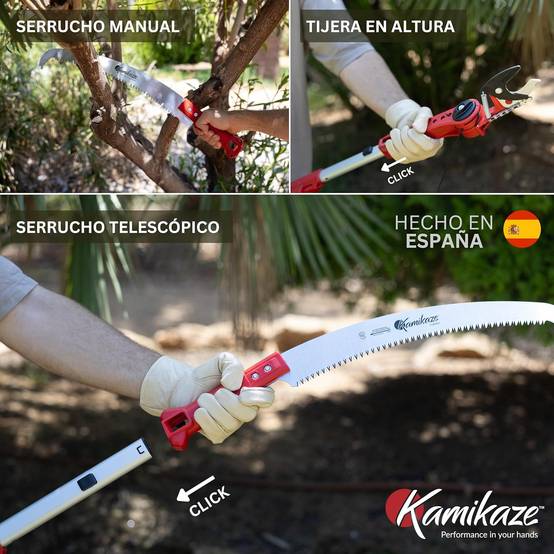 Kamikaze Kit Élagage En Hauteur 2 En 1 Perche Télescopique 4.5m - Ciseaux Et Scie Avec Tête Rotative