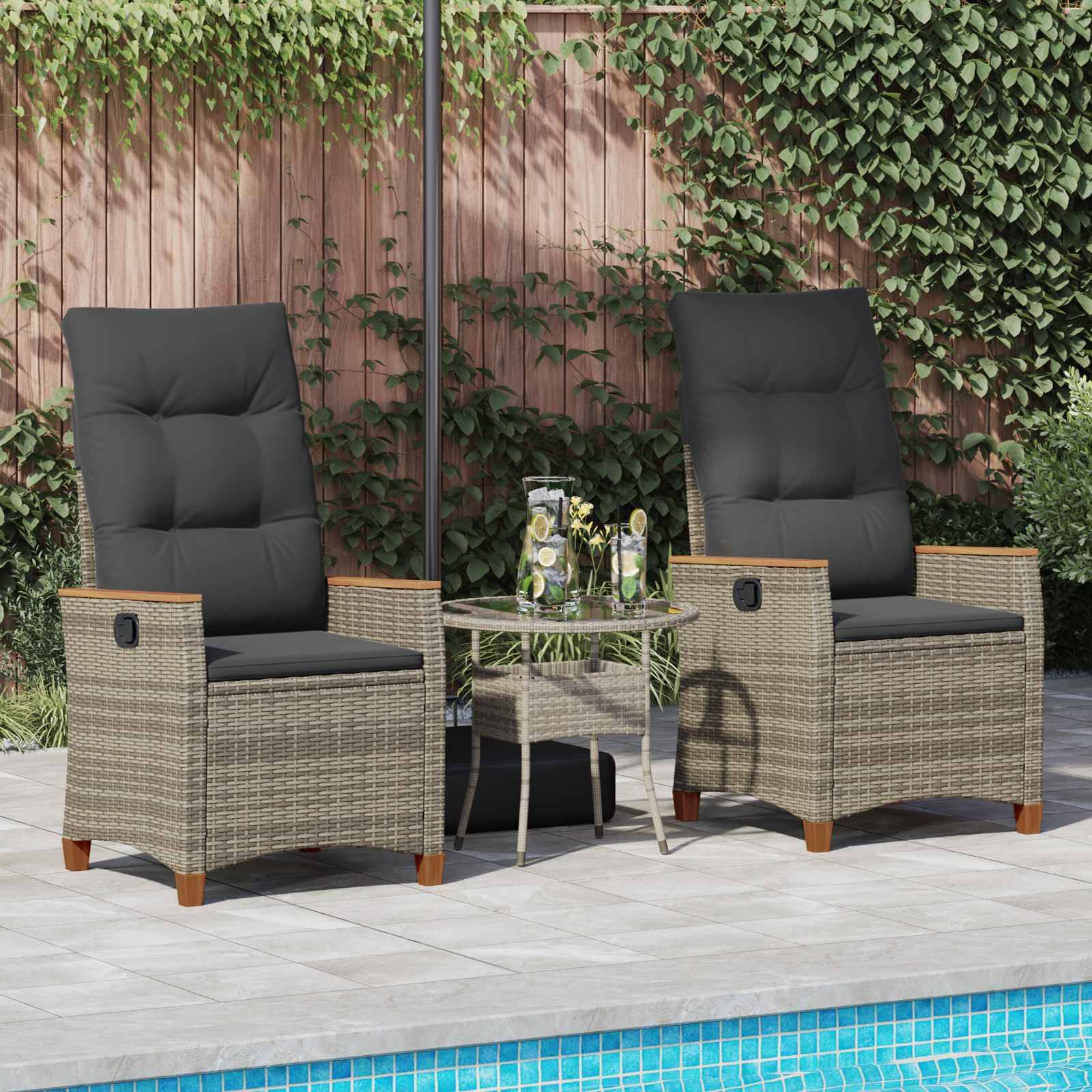PANGIVO - Chaise de jardin inclinable Gris et Gris foncé 64 x 57,5 x 112 cm - PANGIVO - Image 3