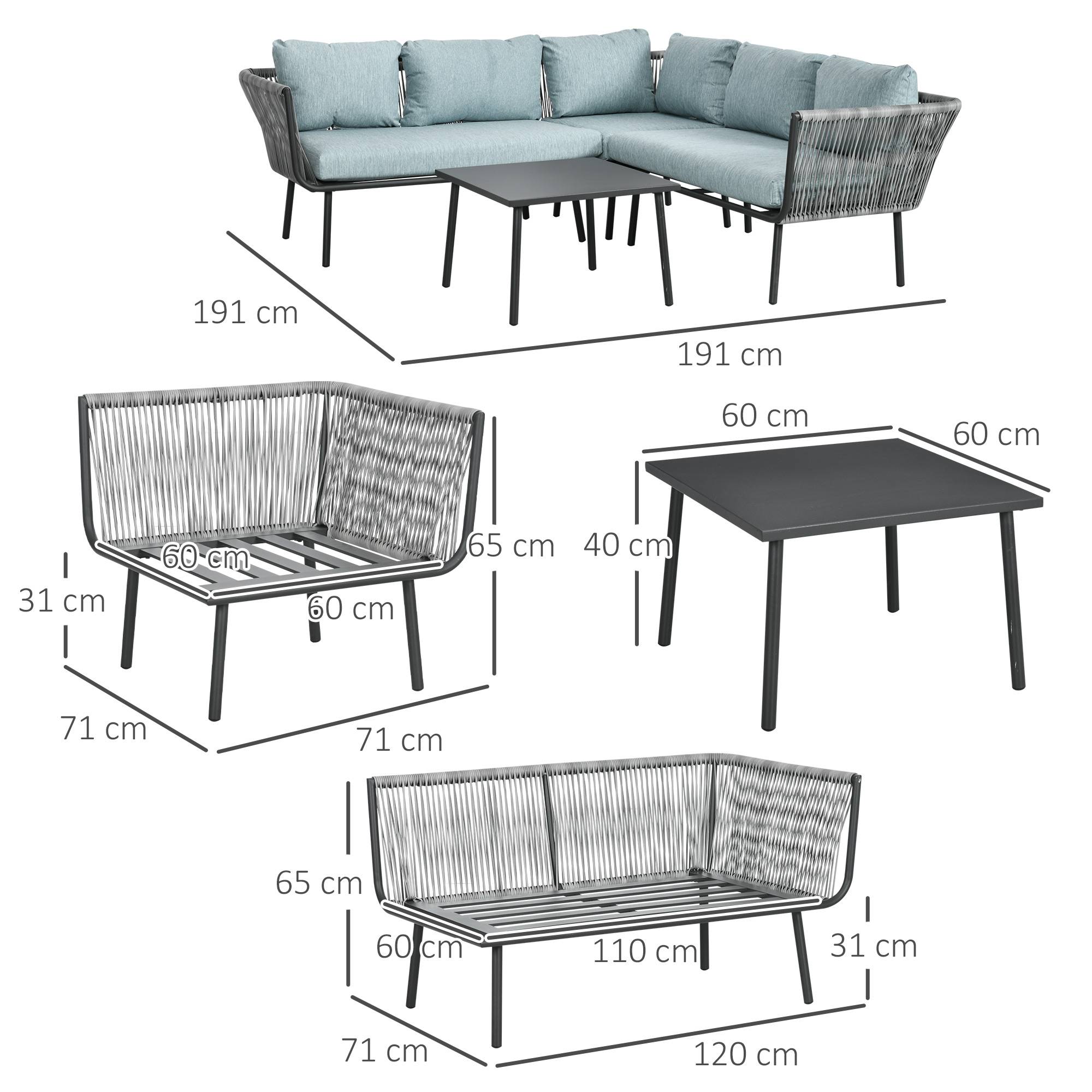 Outsunny - Salon de jardin d'angle 5 places 4 pièces coussins inclus alu. résine tressée gris - Outsunny - Imagen 3