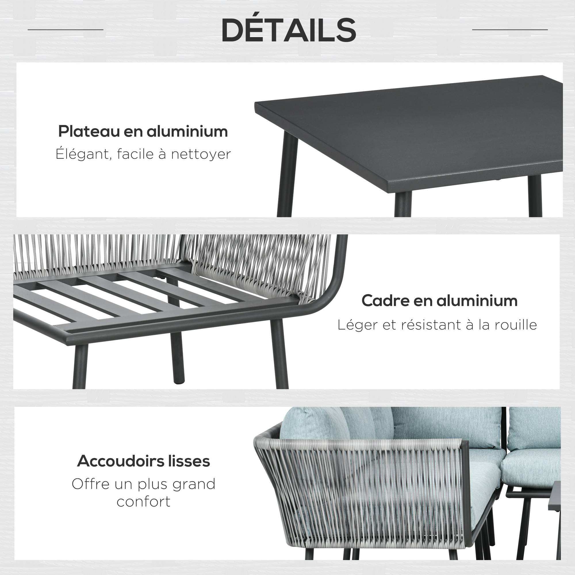Outsunny - Salon de jardin d'angle 5 places 4 pièces coussins inclus alu. résine tressée gris - Outsunny - Imagen 6