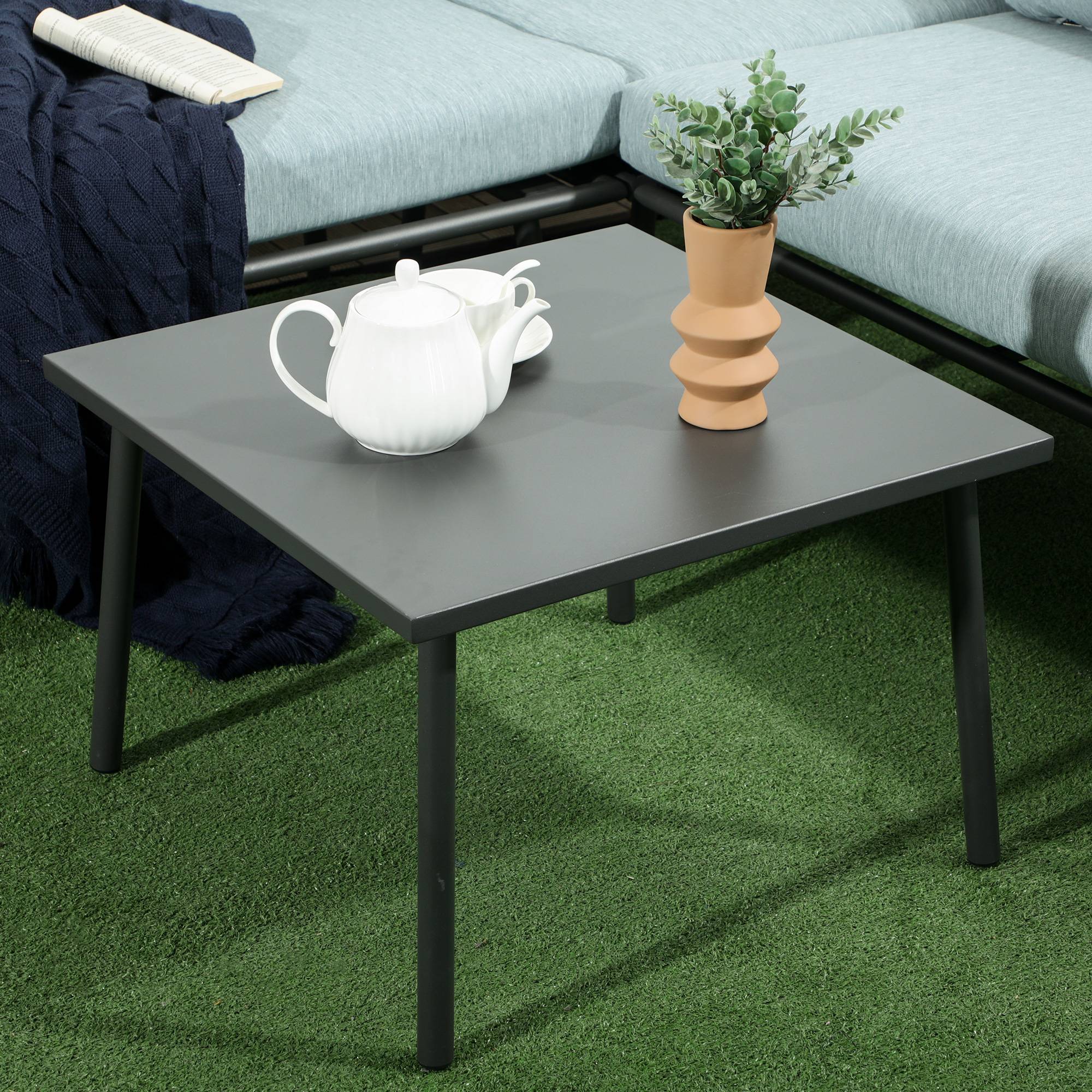 Outsunny - Salon de jardin d'angle 5 places 4 pièces coussins inclus alu. résine tressée gris - Outsunny - Imagen 7