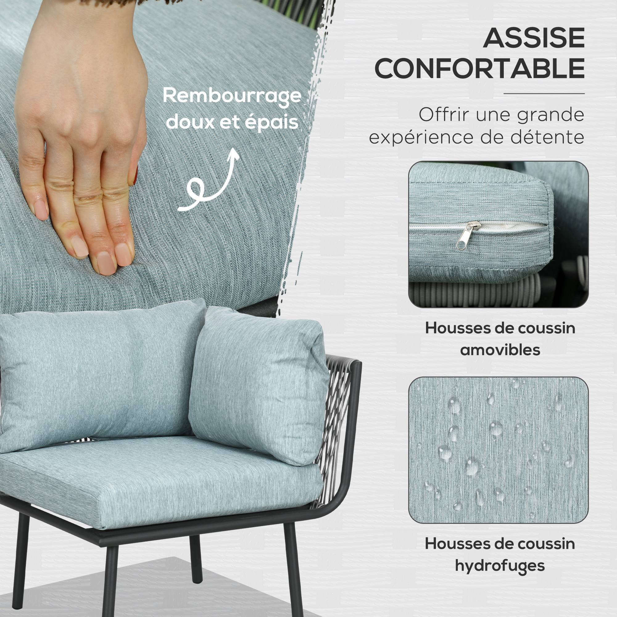 Outsunny - Salon de jardin d'angle 5 places 4 pièces coussins inclus alu. résine tressée gris - Outsunny - Imagen 5