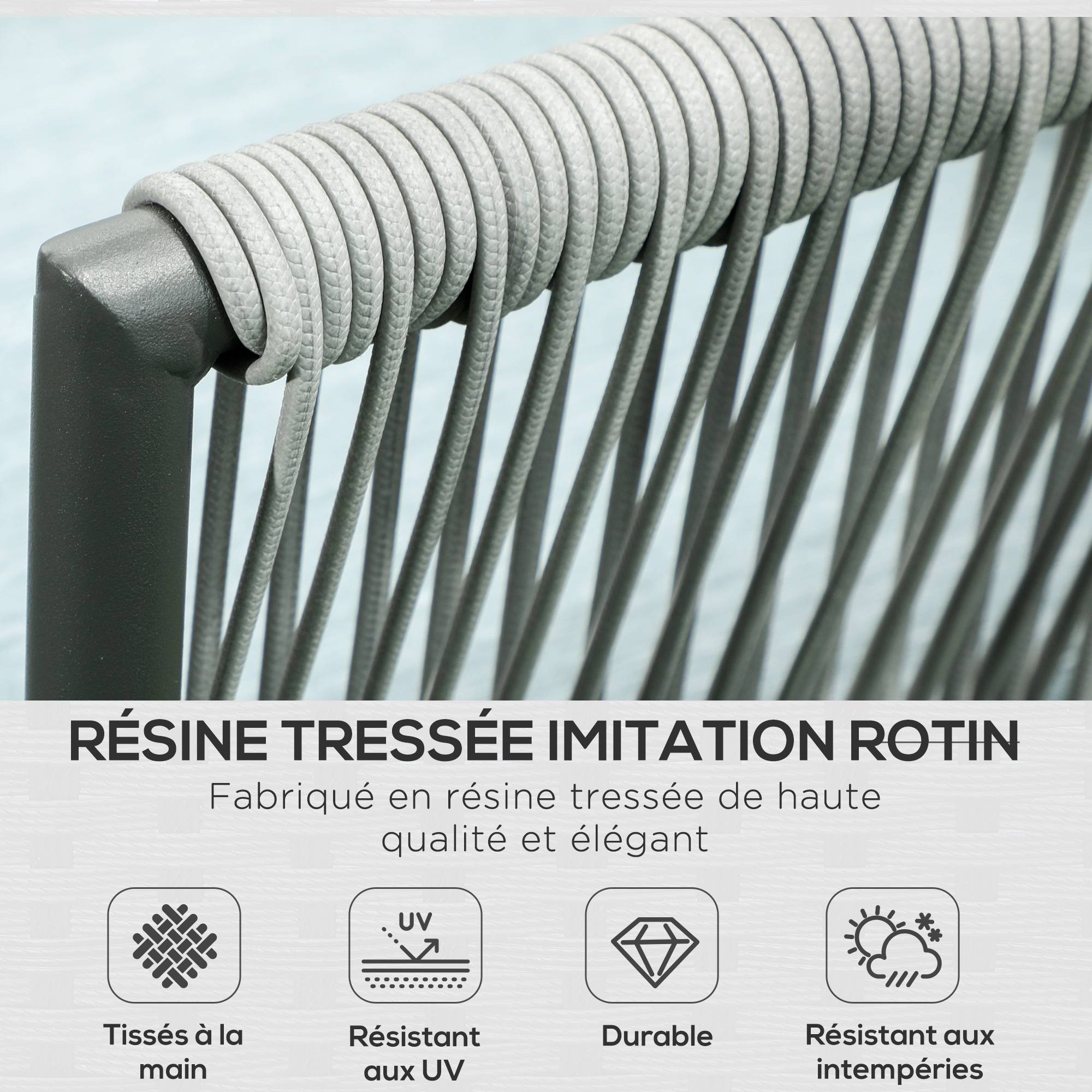 Outsunny - Salon de jardin d'angle 5 places 4 pièces coussins inclus alu. résine tressée gris - Outsunny - Imagen 4