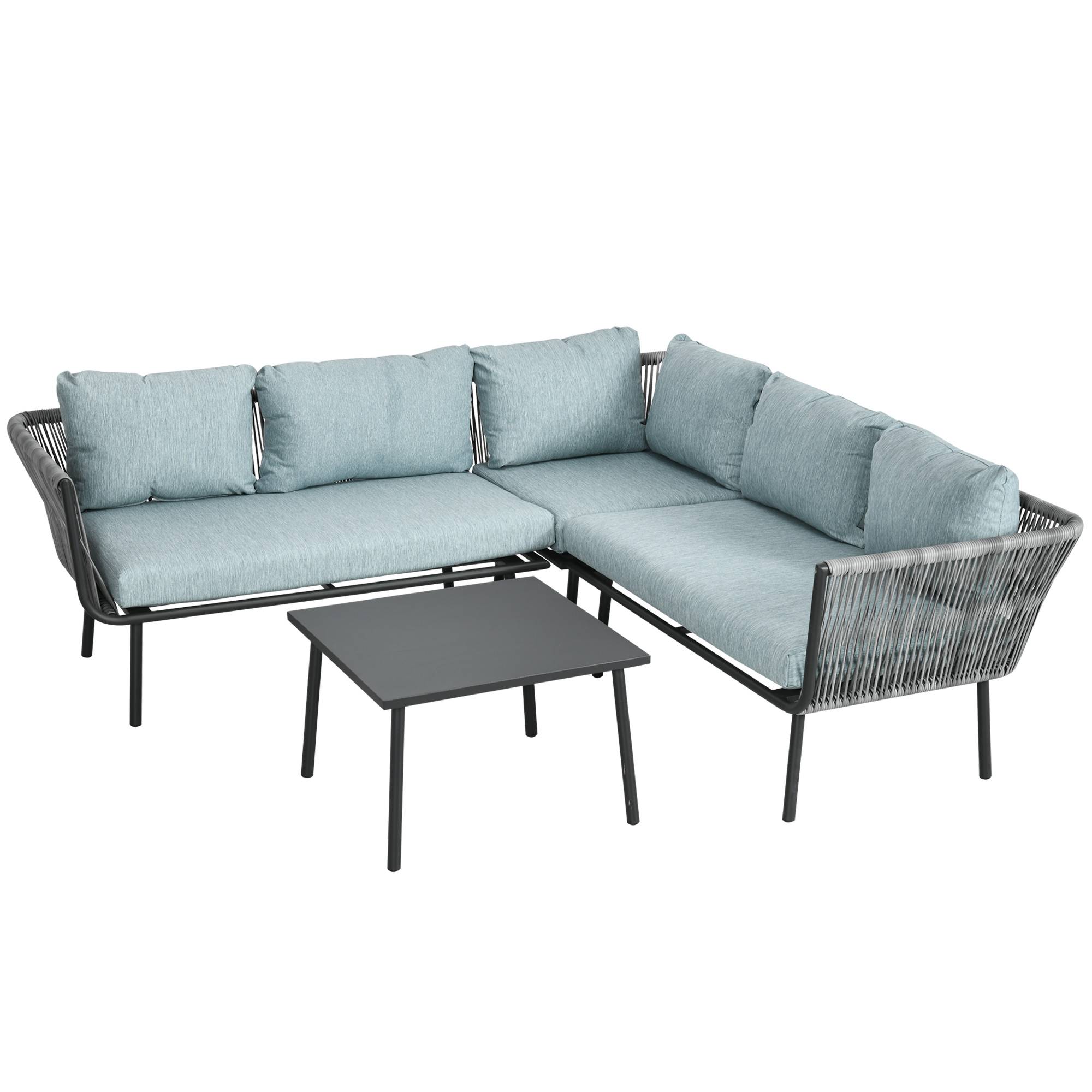 Outsunny - Salon de jardin d'angle 5 places 4 pièces coussins inclus alu. résine tressée gris - Outsunny - Imagen 1