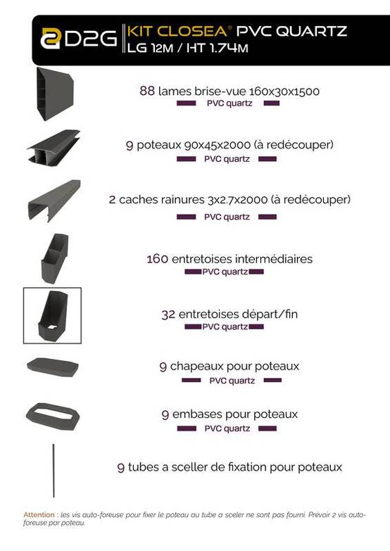 Closea - Kit cloture - Lame 16cm - PVC Quartz - LG: 12m x H: 1m74 Closea - Imagen 4