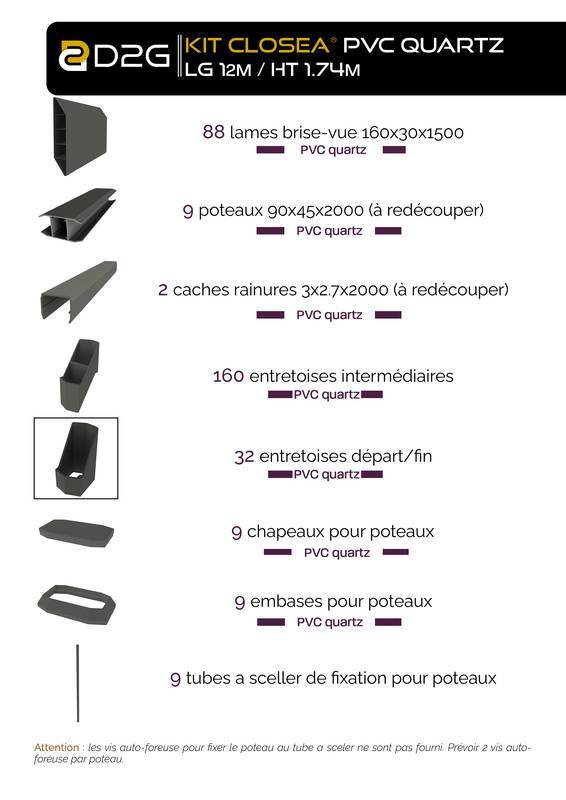 Closea - Kit cloture - Lame 16cm   - PVC Quartz - LG: 12m x H: 1m74 Closea - Imagen 4