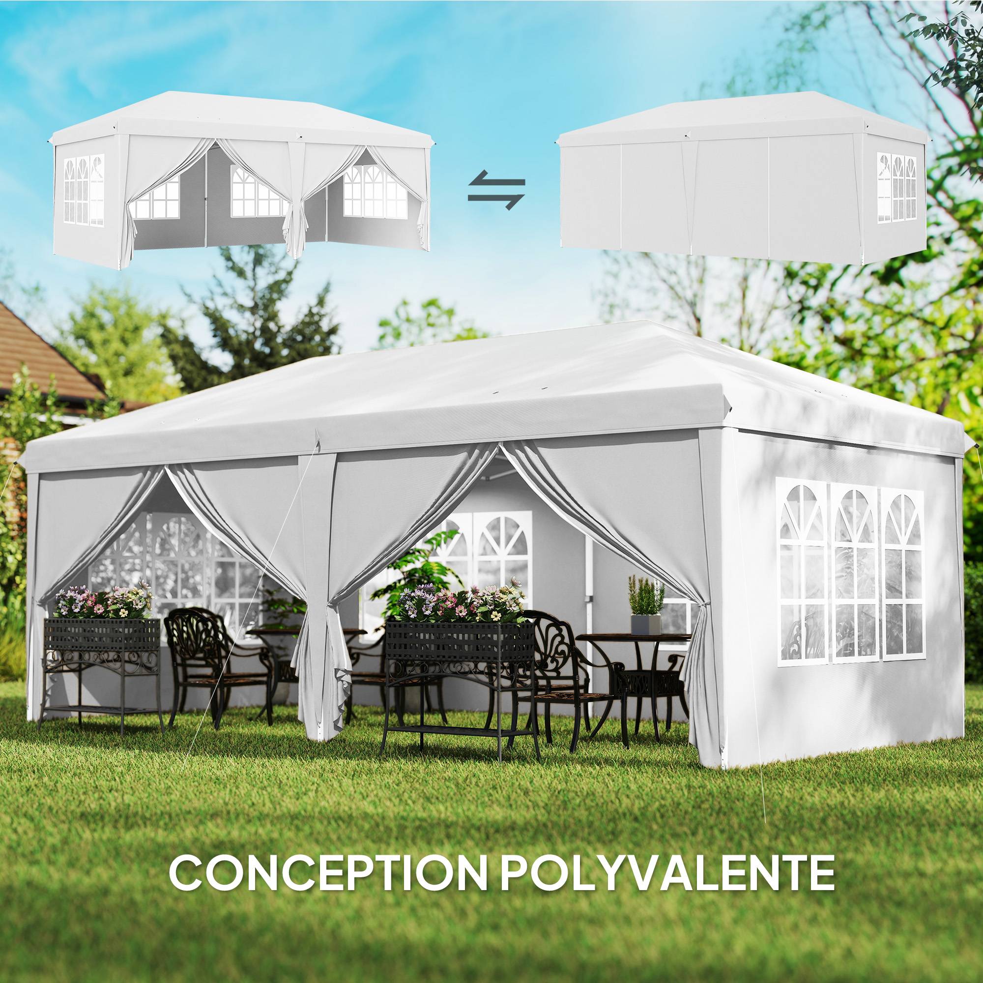 Outsunny - Tonnelle barnum pliante pop-up imperméabilisé 6x3x2.7m 4 parois latérales amovibles 4 fenêtres avec sac de transport blanc - OUTSUNNY - Image 5
