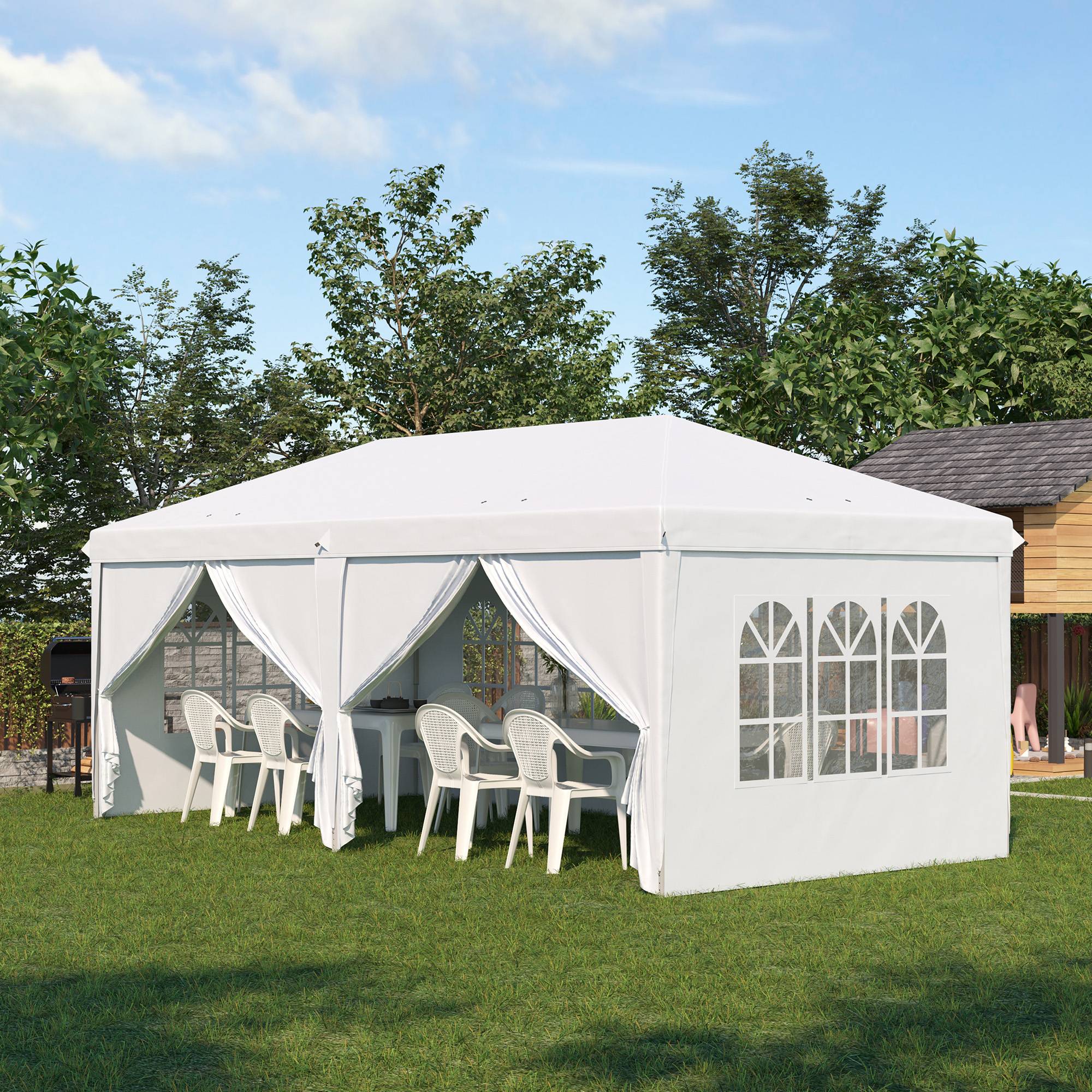 Outsunny - Tonnelle barnum pliante pop-up imperméabilisé 6x3x2.7m 4 parois latérales amovibles 4 fenêtres avec sac de transport blanc - OUTSUNNY - Image 2