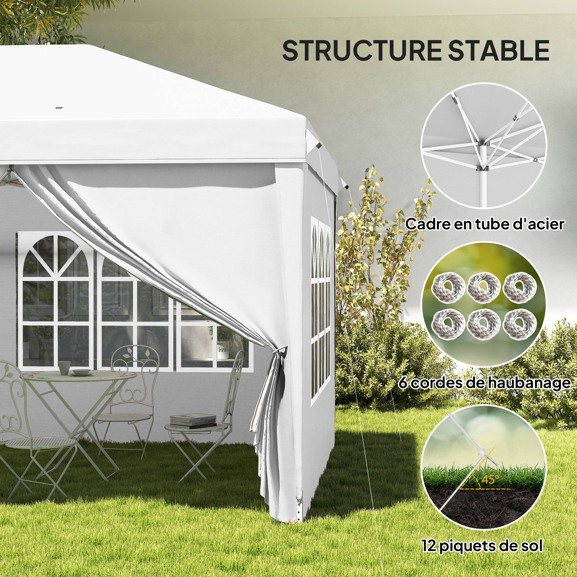 Outsunny - Tonnelle barnum pliante pop-up imperméabilisé 6x3x2.7m 4 parois latérales amovibles 4 fenêtres avec sac de transport blanc - OUTSUNNY - Image 8