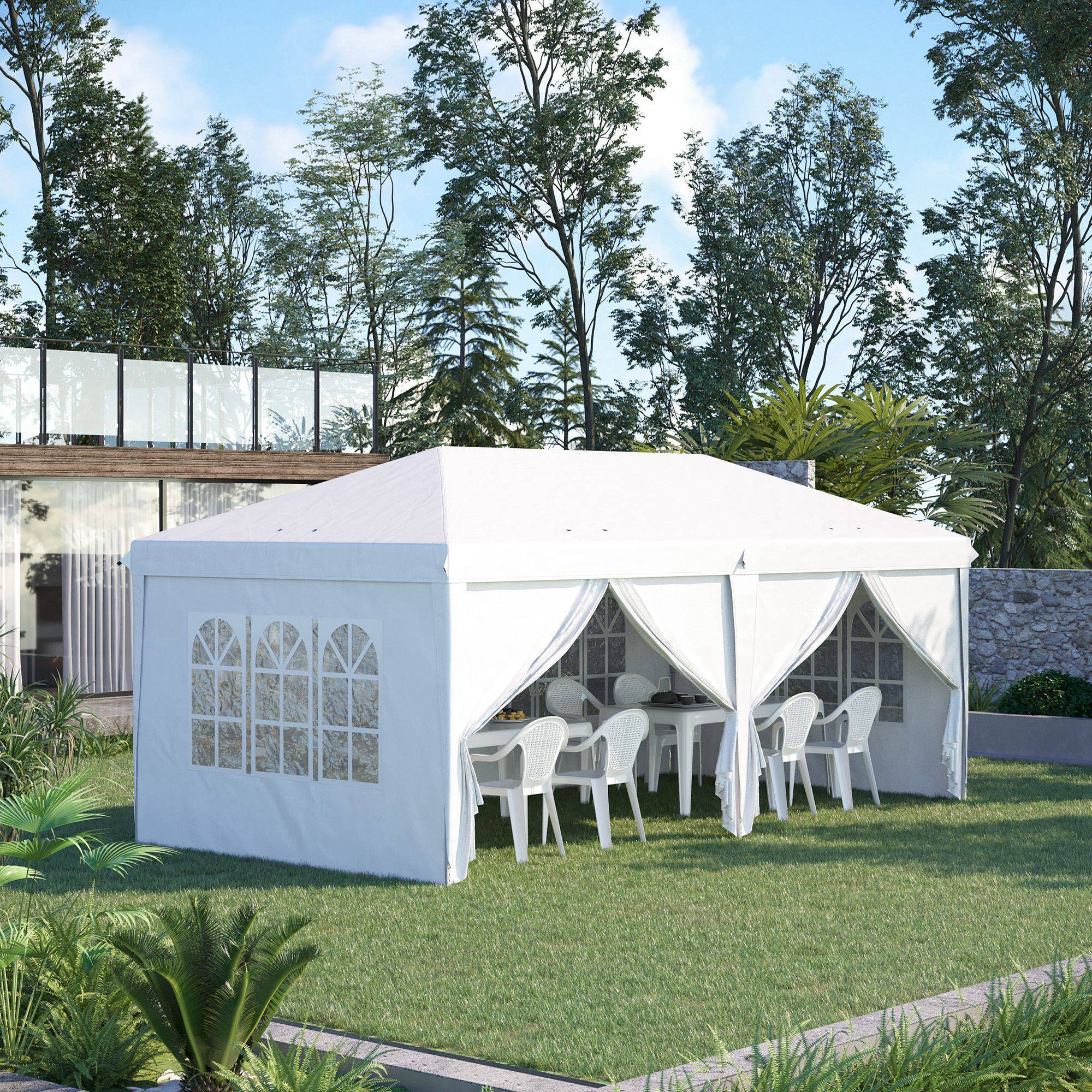 Outsunny - Tonnelle barnum pliante pop-up imperméabilisé 6x3x2.7m 4 parois latérales amovibles 4 fenêtres avec sac de transport blanc - OUTSUNNY - Image 4