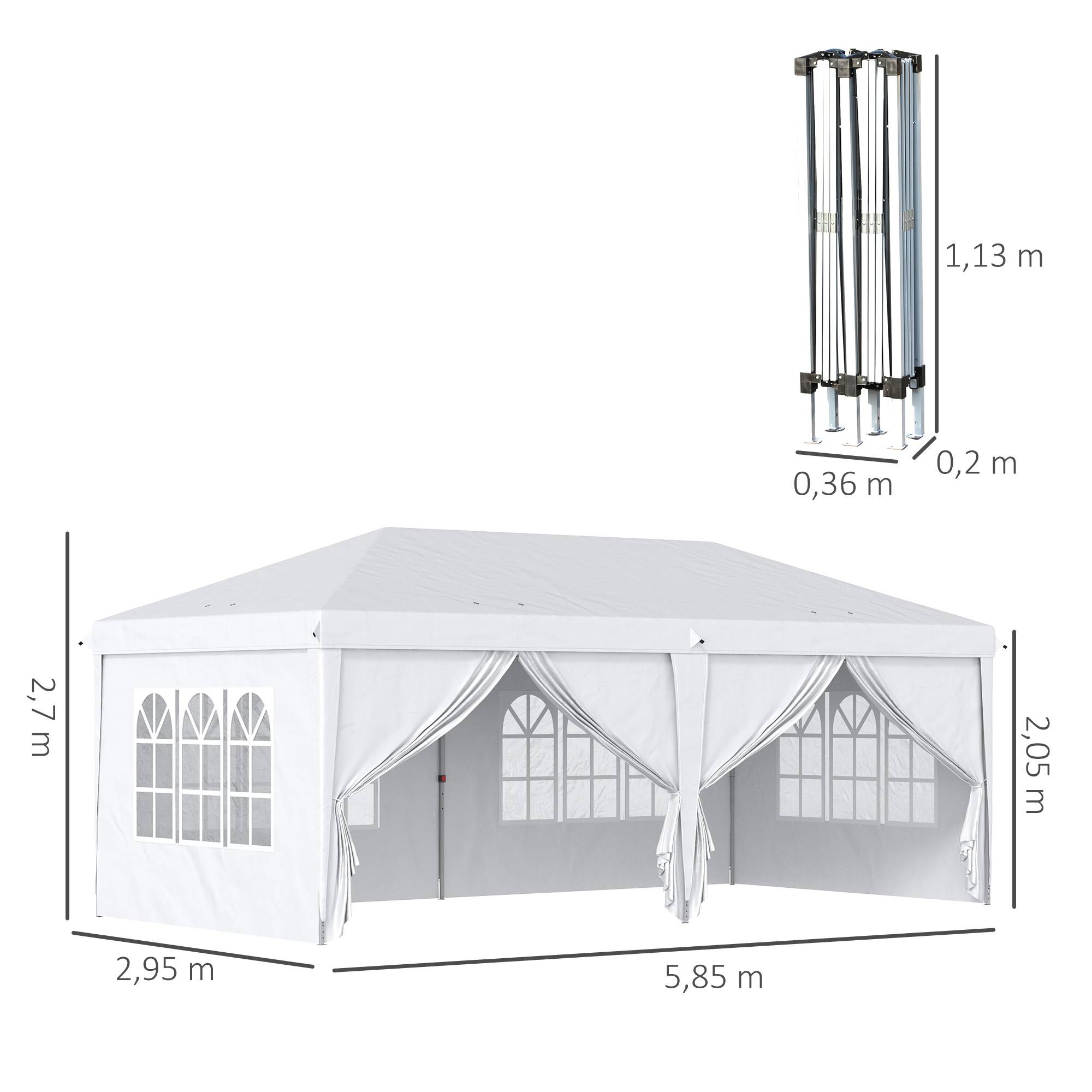 Outsunny - Tonnelle barnum pliante pop-up imperméabilisé 6x3x2.7m 4 parois latérales amovibles 4 fenêtres avec sac de transport blanc - OUTSUNNY - Image 3