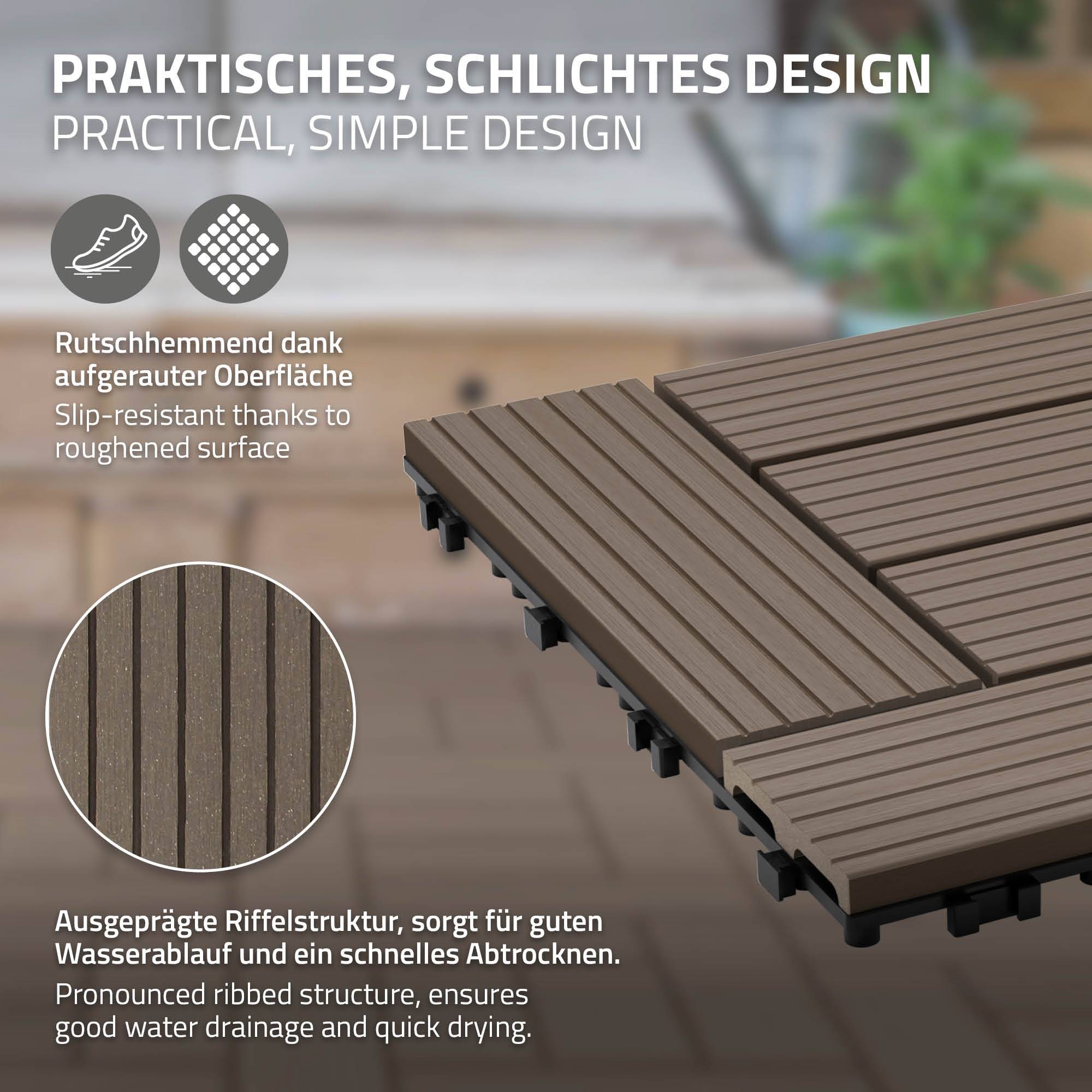 Ecd-Germany - Carreaux WPC de sol 30x30cm 3 m² pour mosaïque marron foncé - Imagen 4