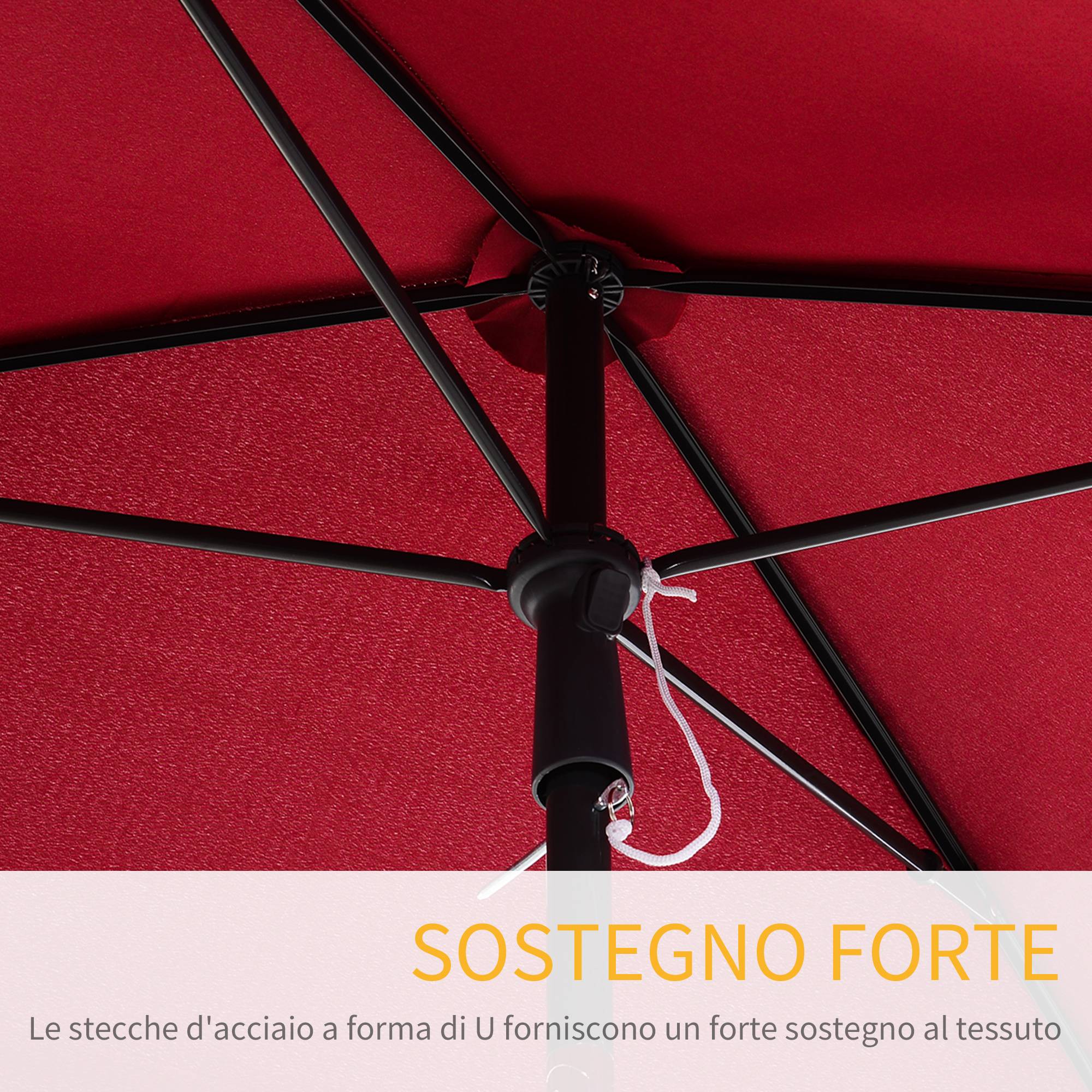 ComfortXL - Parasol Rectangulaire en Aluminium pour Balcon Tête Inclinable 2x1.3m Rouge - ComfortXL Outdoor Living - Image 8