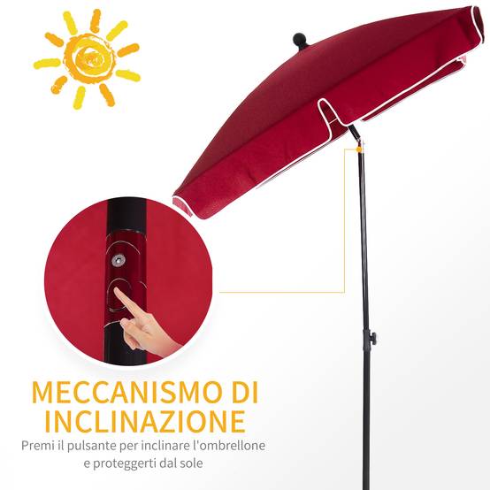 ComfortXL - Parasol Rectangulaire en Aluminium pour Balcon Tête Inclinable 2x1.3m Rouge - ComfortXL Outdoor Living - Image 5