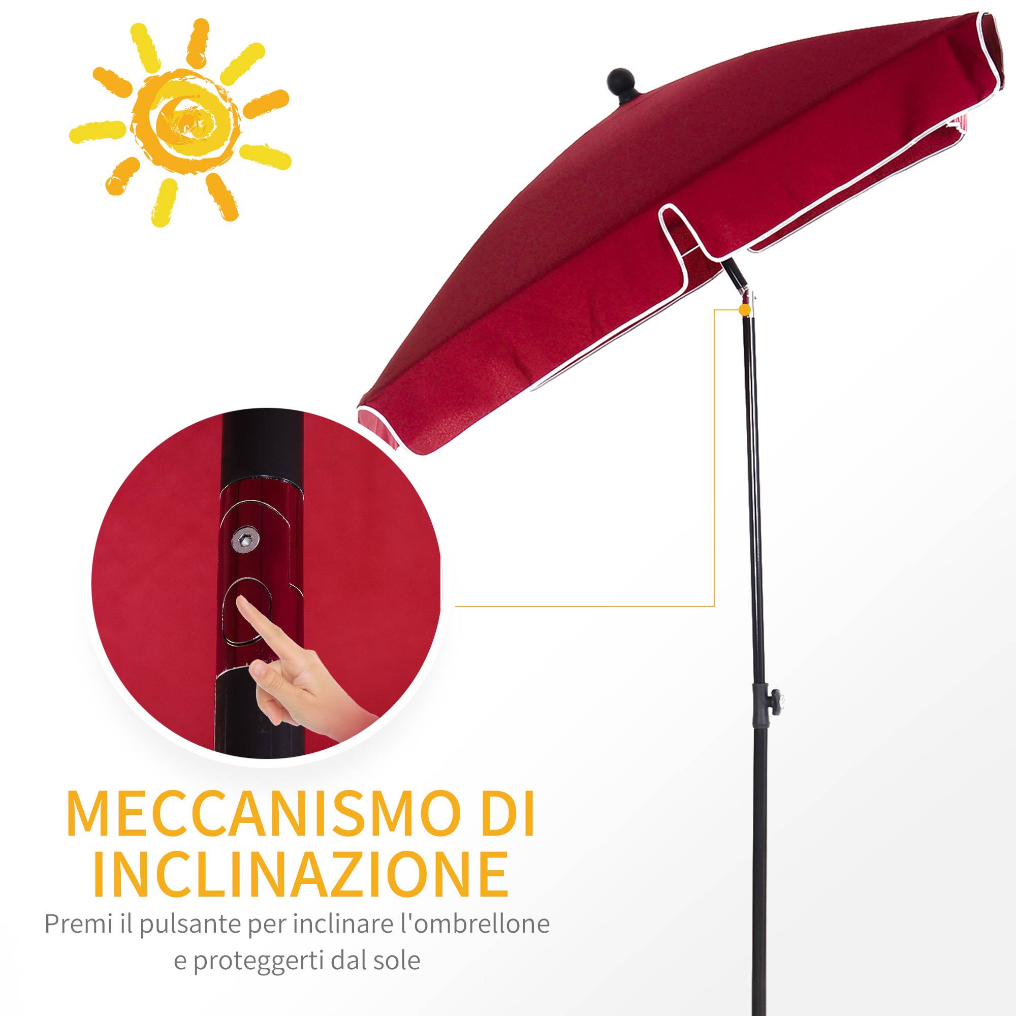 ComfortXL - Parasol Rectangulaire en Aluminium pour Balcon Tête Inclinable 2x1.3m Rouge - ComfortXL Outdoor Living - Image 5