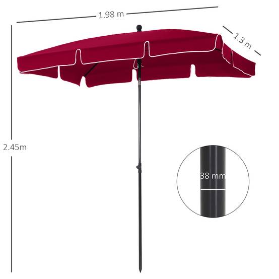 ComfortXL - Parasol Rectangulaire en Aluminium pour Balcon Tête Inclinable 2x1.3m Rouge - ComfortXL Outdoor Living - Image 4