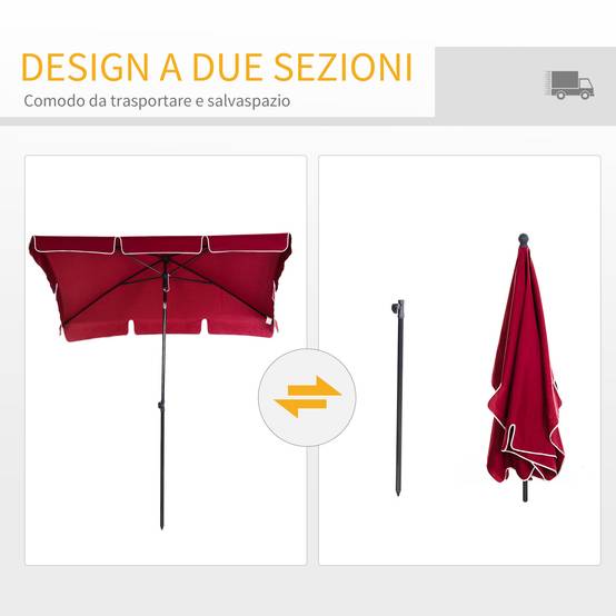 ComfortXL - Parasol Rectangulaire en Aluminium pour Balcon Tête Inclinable 2x1.3m Rouge - ComfortXL Outdoor Living - Image 6