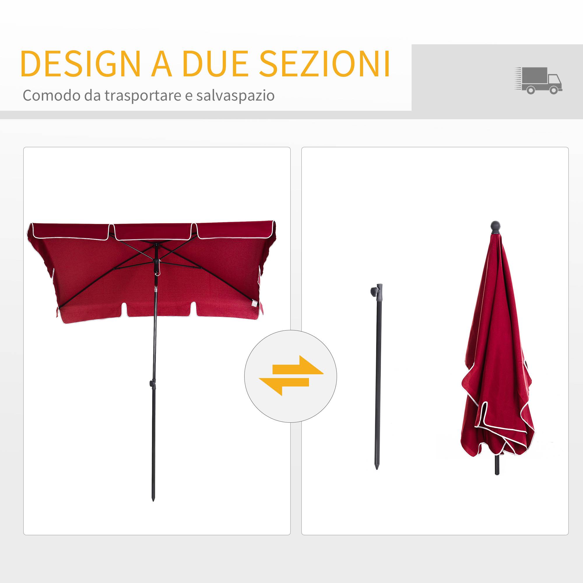 ComfortXL - Parasol Rectangulaire en Aluminium pour Balcon Tête Inclinable 2x1.3m Rouge - ComfortXL Outdoor Living - Image 6