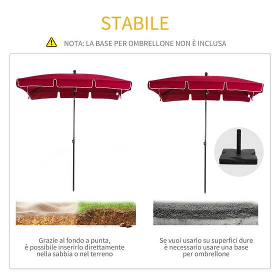 ComfortXL - Parasol Rectangulaire en Aluminium pour Balcon Tête Inclinable 2x1.3m Rouge - ComfortXL Outdoor Living - Image 7