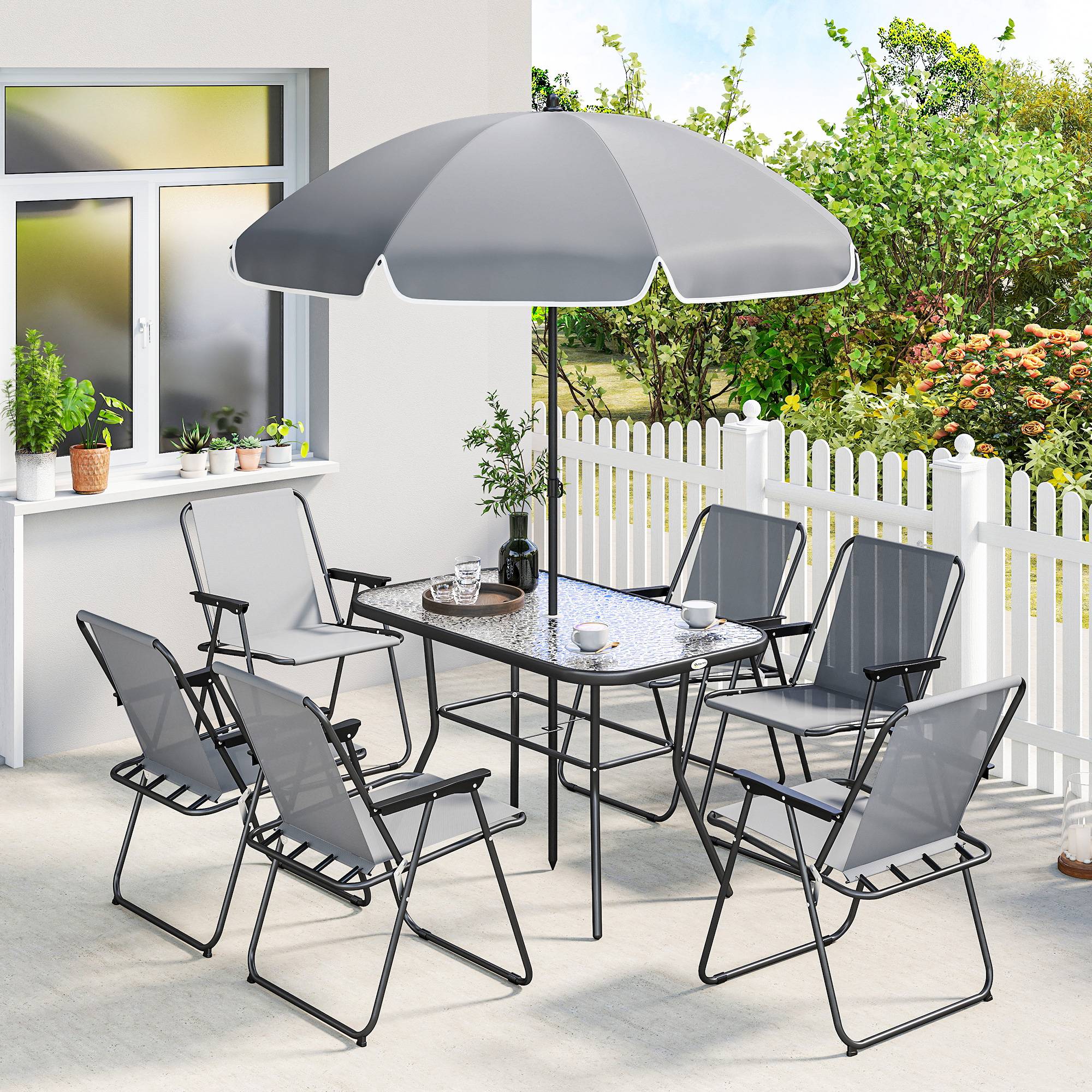 Salon de jardin acier et verres gris 119 x 68 x 70 cm - PANGIVO - Image 3