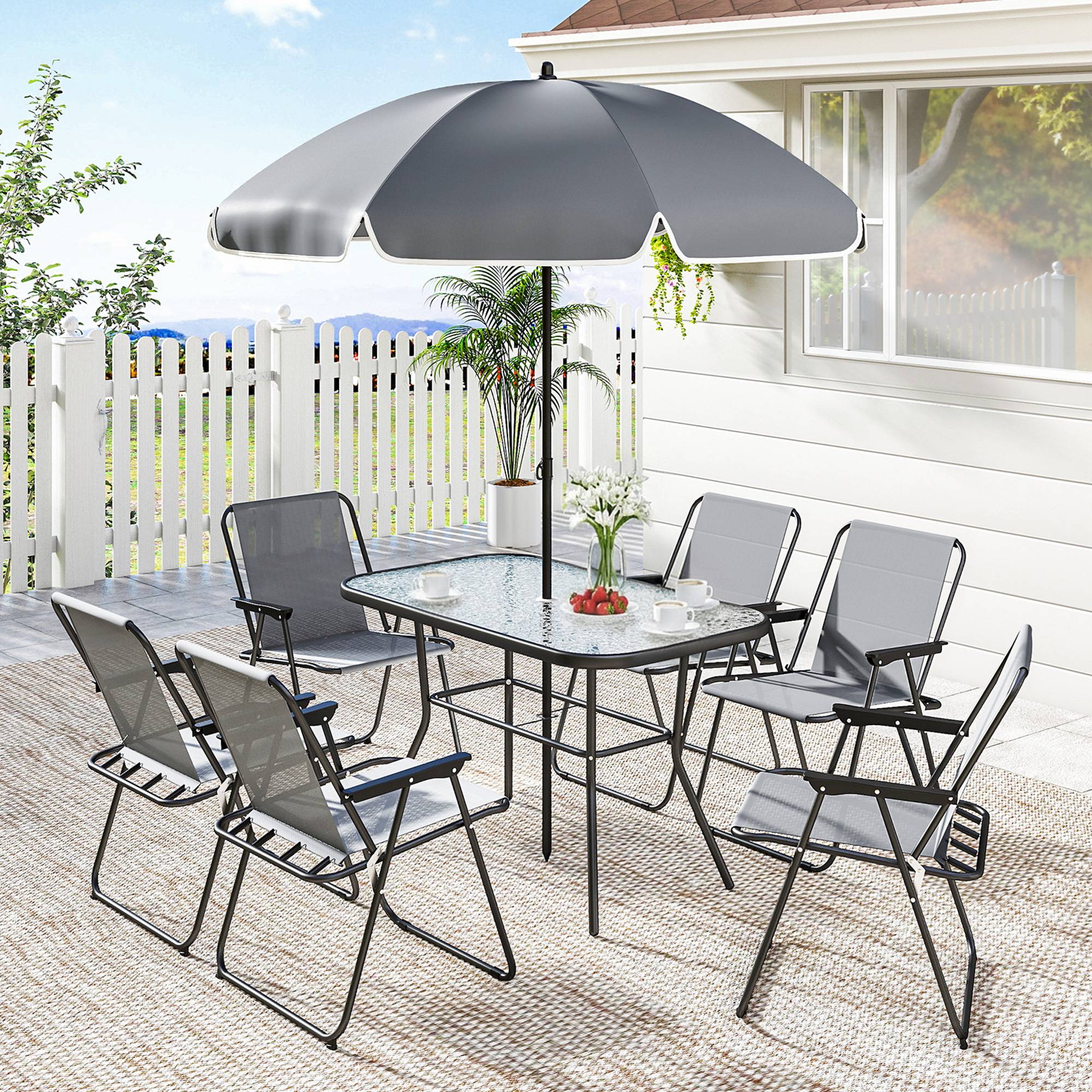 Salon de jardin acier et verres gris 119 x 68 x 70 cm - PANGIVO - Image 4