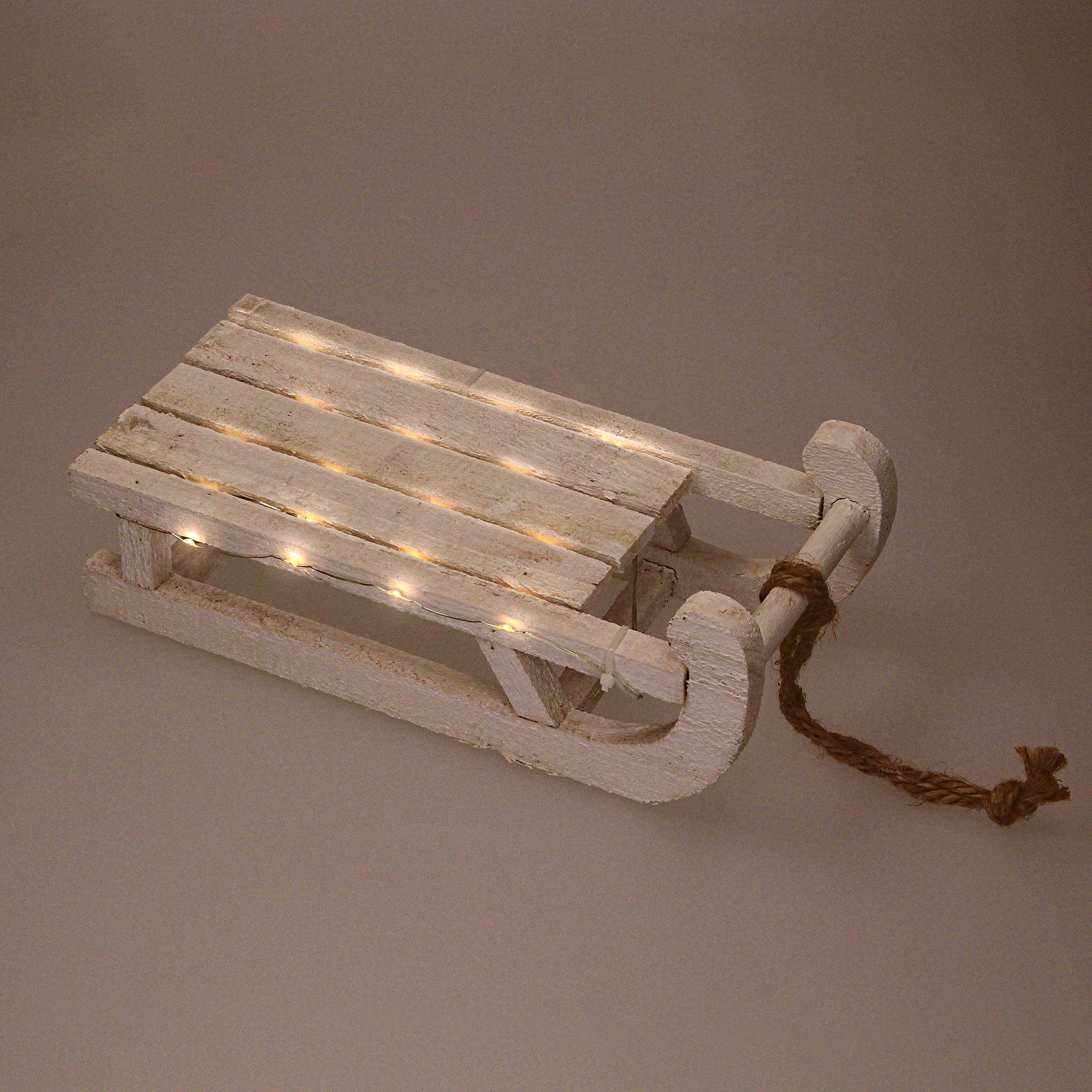 Ecd-Germany - Traîneau décoratif avec guirlande 25 LED décoration de Noël bois blanc 31,5 cm - Imagen 5