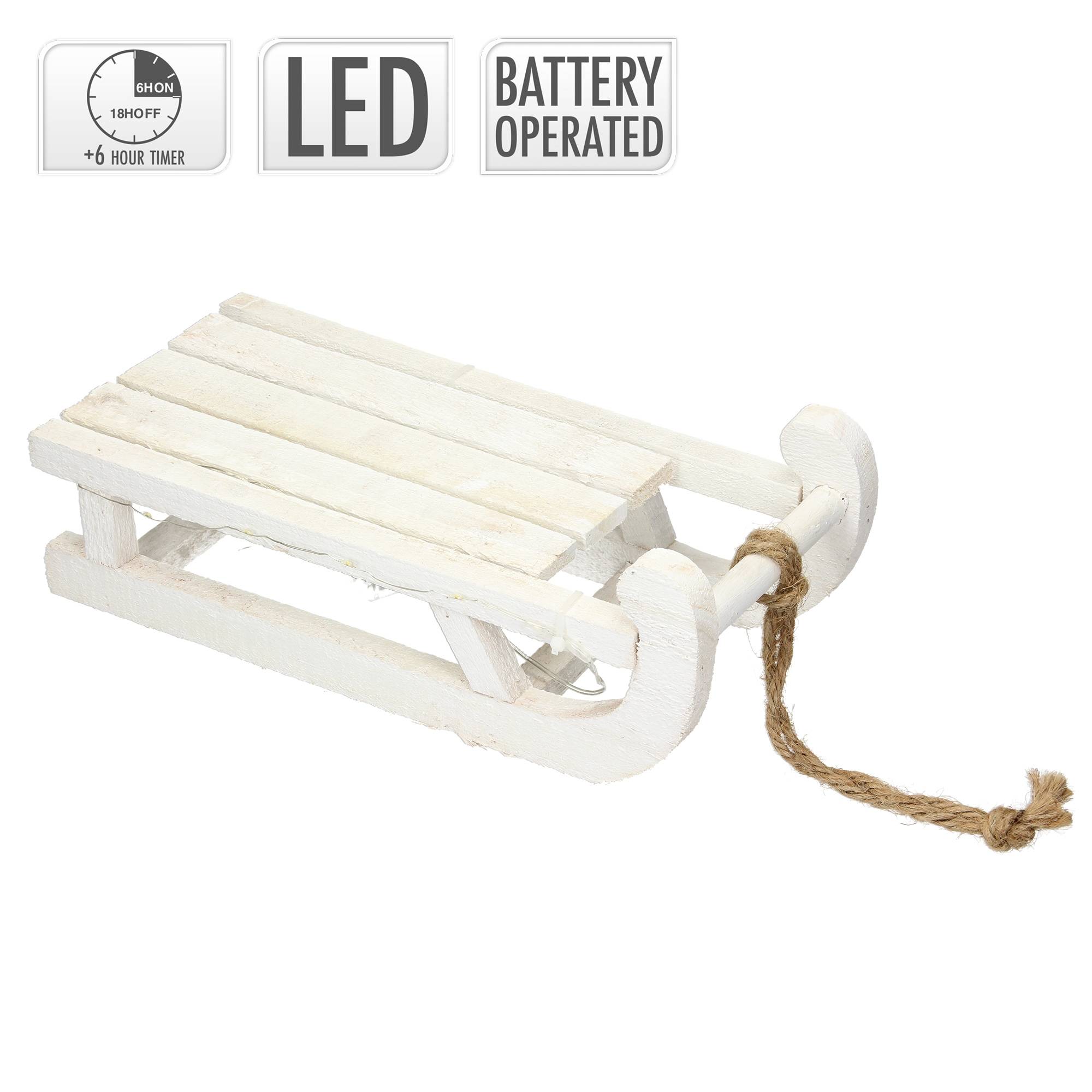 Ecd-Germany - Traîneau décoratif avec guirlande 25 LED décoration de Noël bois blanc 31,5 cm - Imagen 7