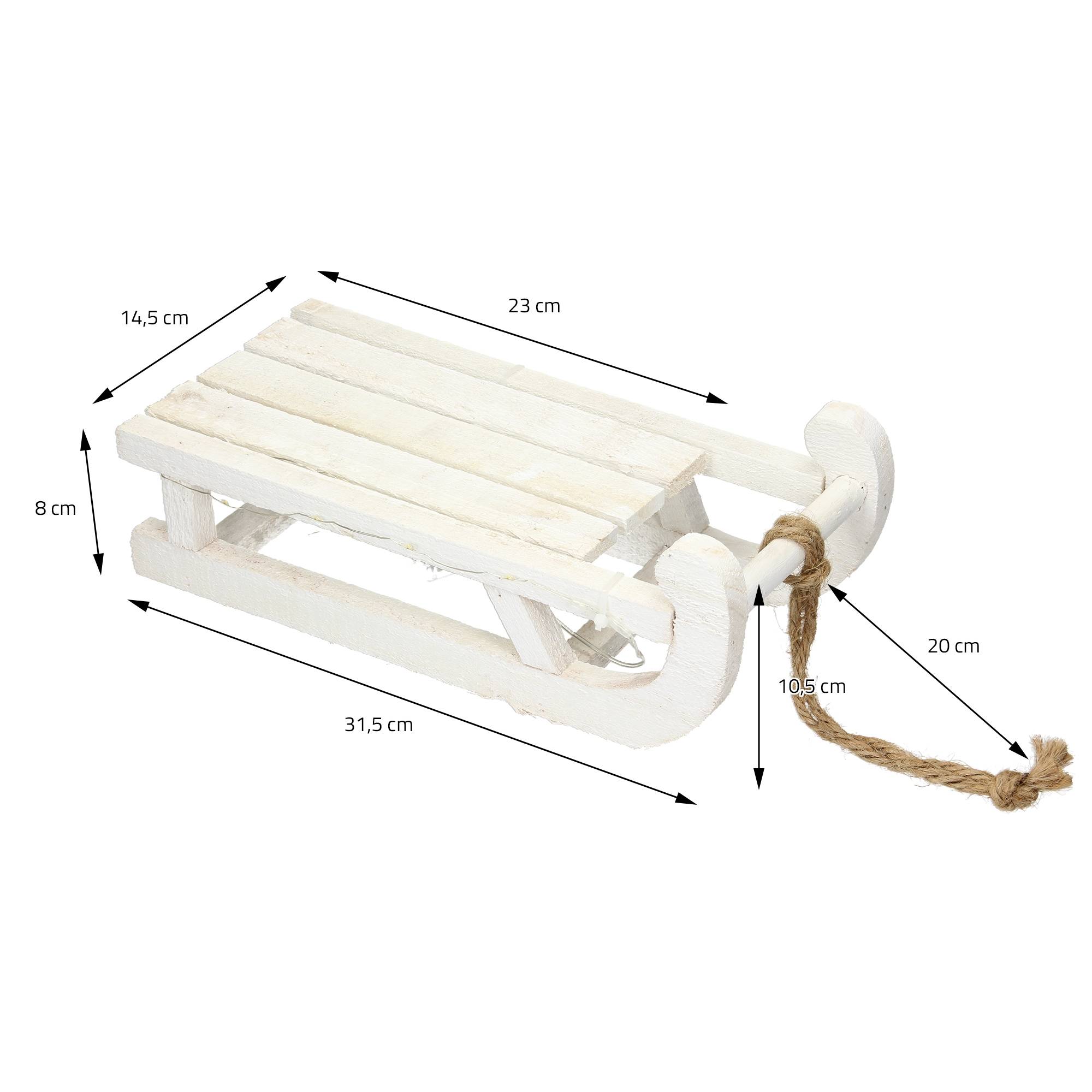 Ecd-Germany - Traîneau décoratif avec guirlande 25 LED décoration de Noël bois blanc 31,5 cm - Imagen 6