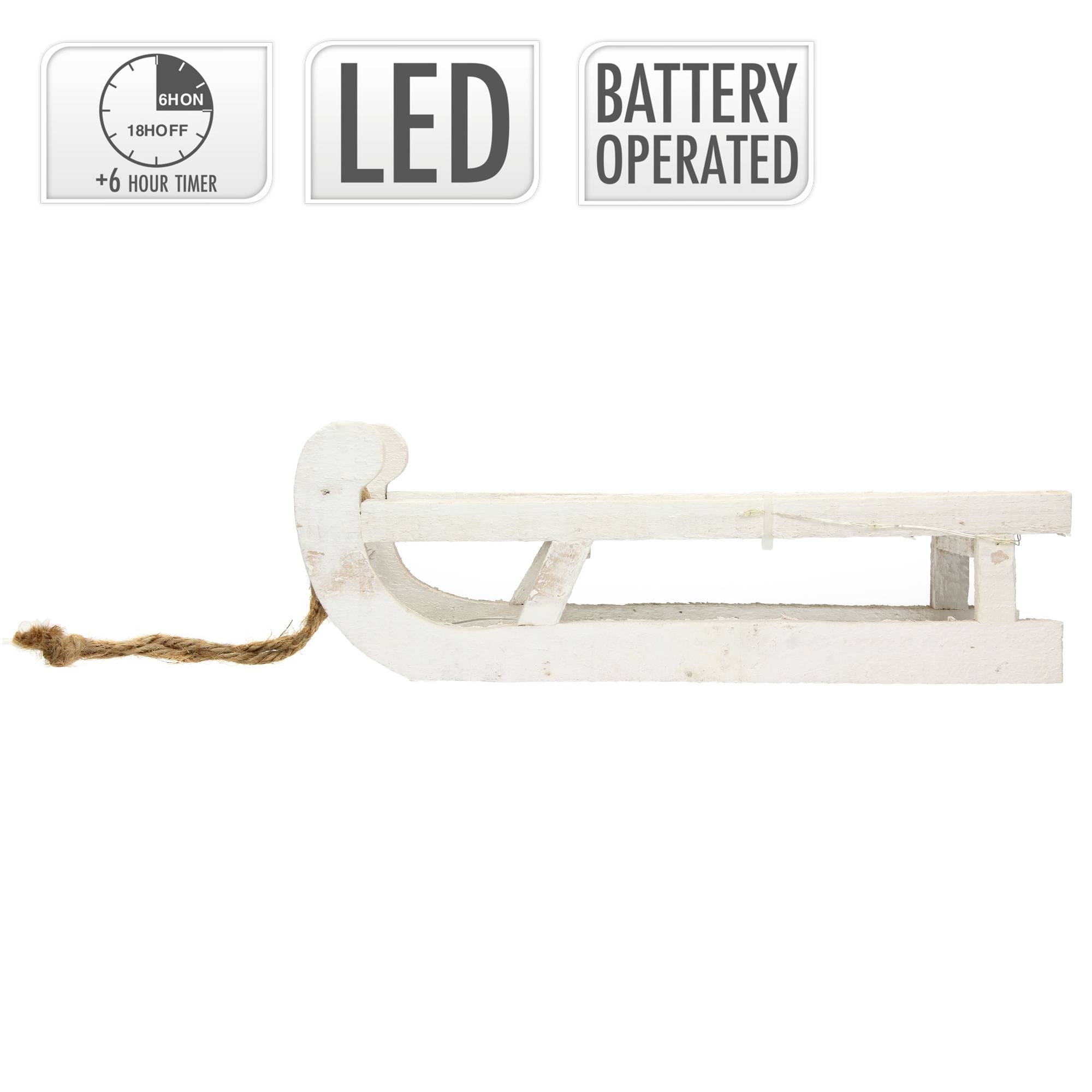 Ecd-Germany - Traîneau décoratif avec guirlande 25 LED décoration de Noël bois blanc 31,5 cm - Imagen 2